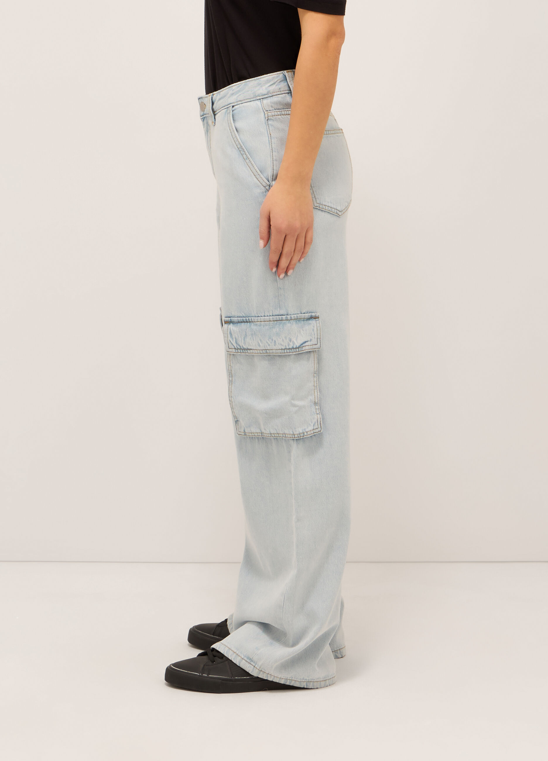 Pantaloni cardo in denim di misto cotone donna_2