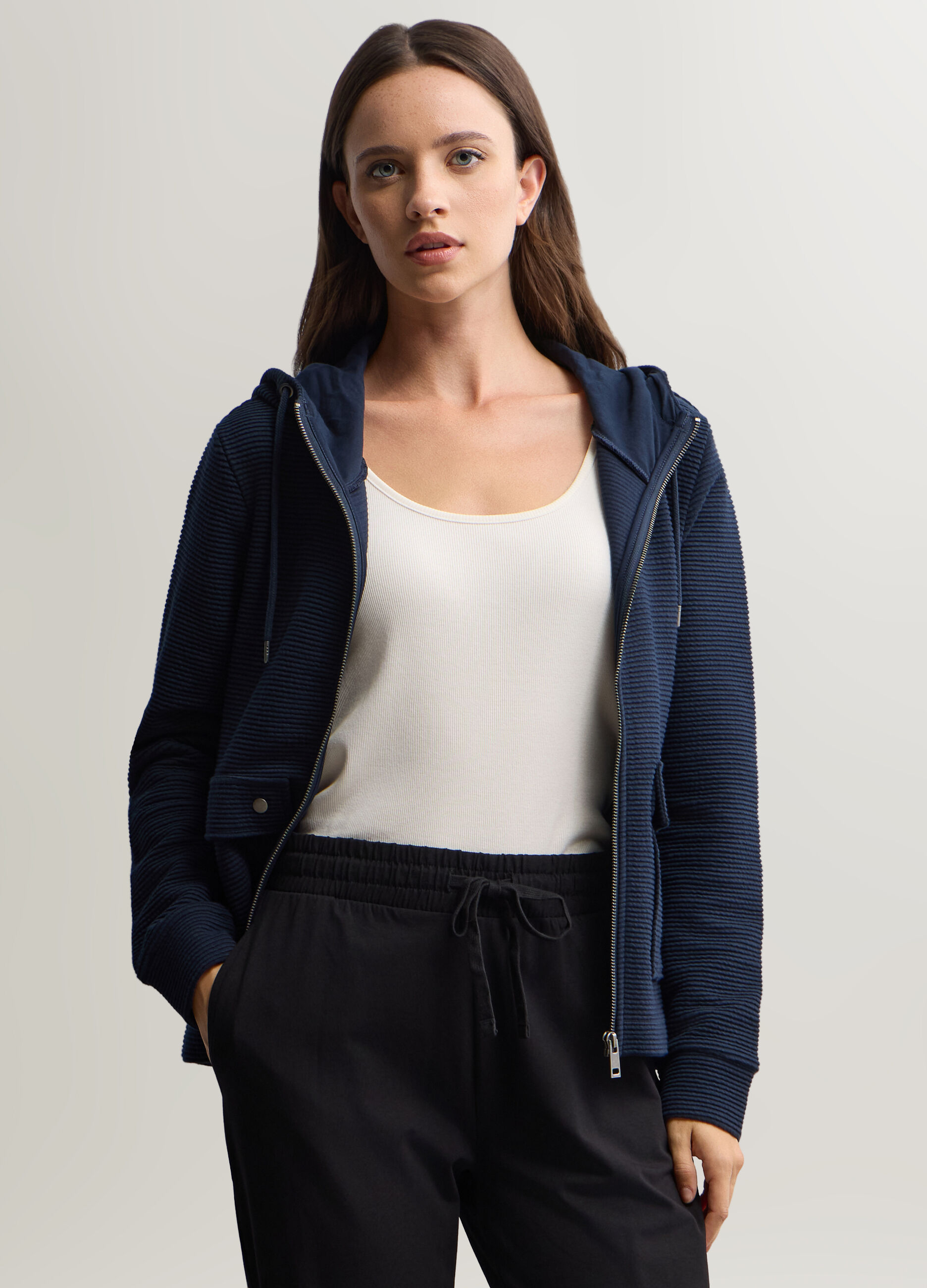Felpa con cappuccio misto cotone ottoman donna_0