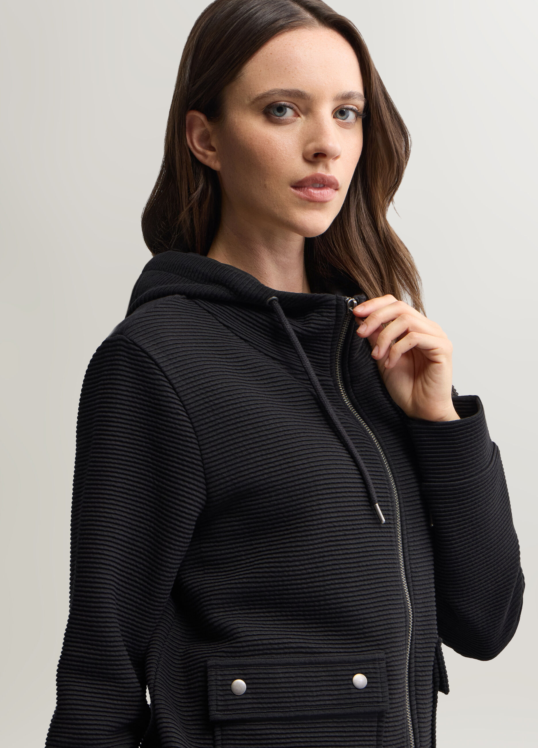 Felpa con cappuccio misto cotone ottoman donna_2