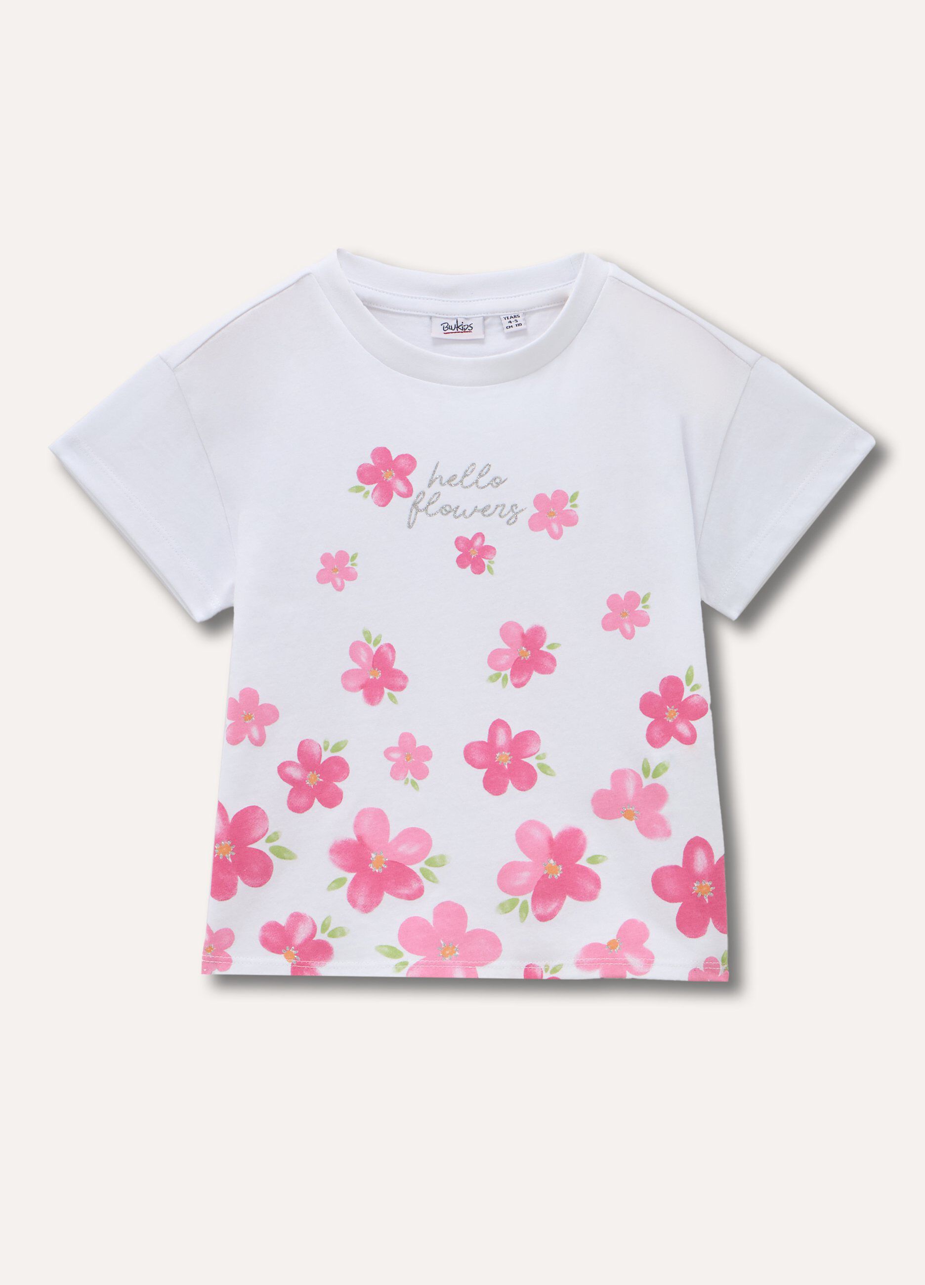 T-shirt in puro cotone con stampa e glitter bambina_0