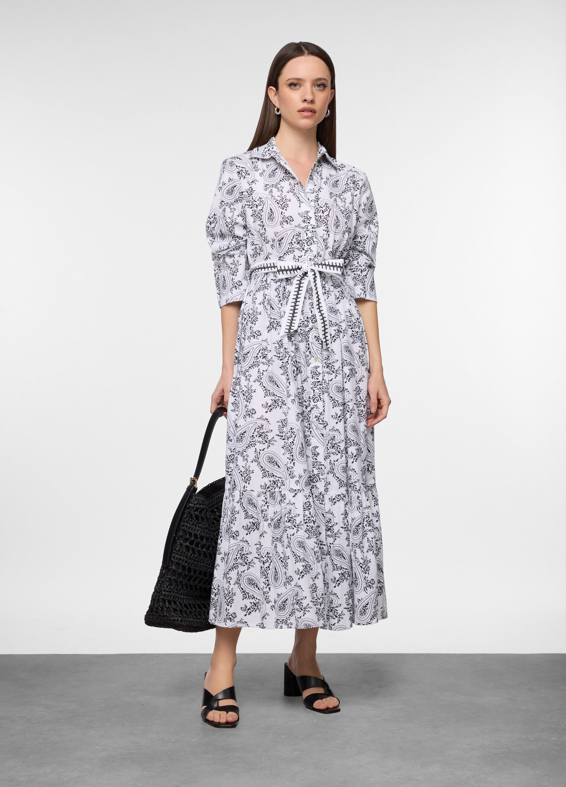 Vestito chemisier con colletto classico in puro cotone donna_0