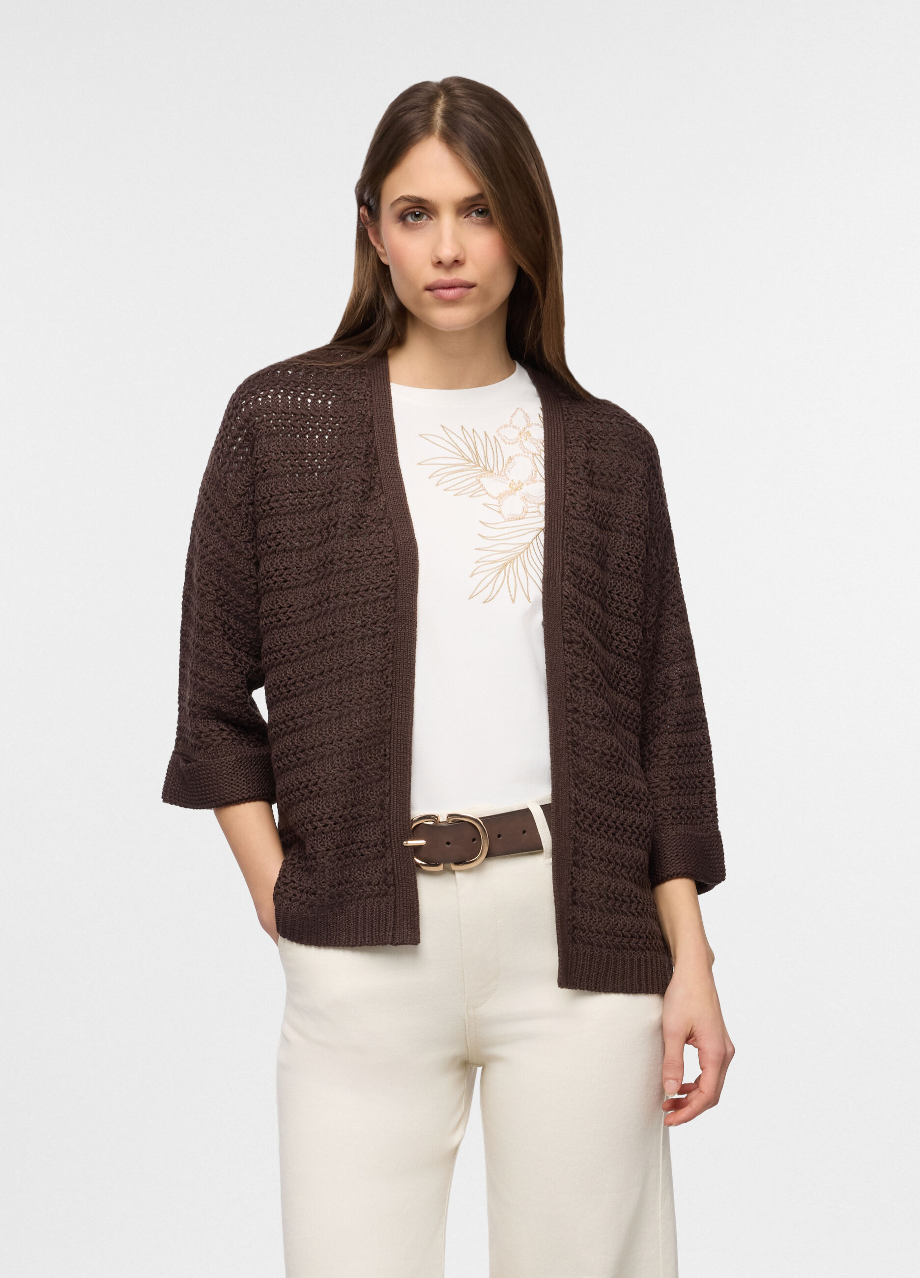Cardigan aperto jaquard donna_0