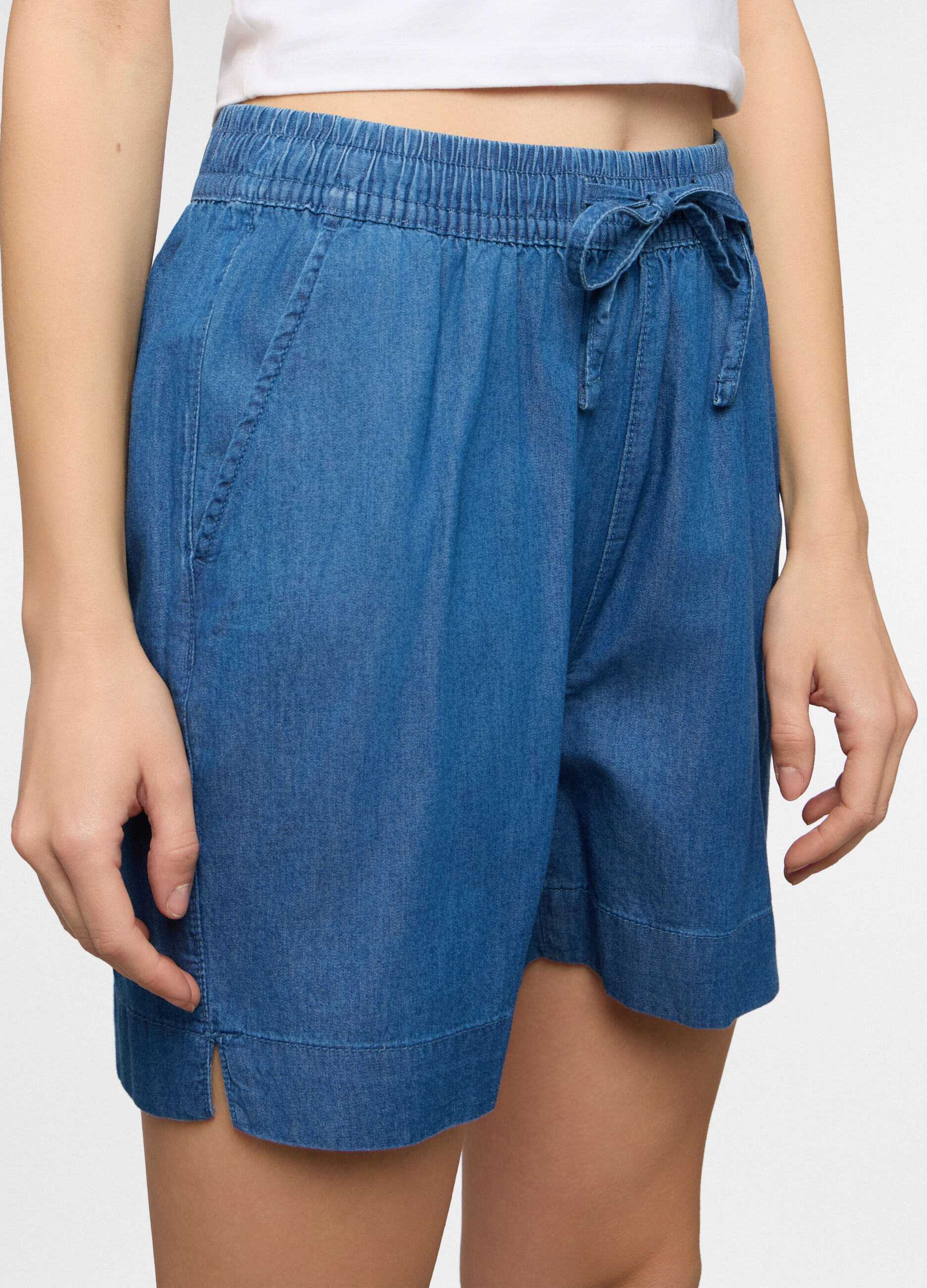 Short Fit regular con vita elasticata in denim donna_3