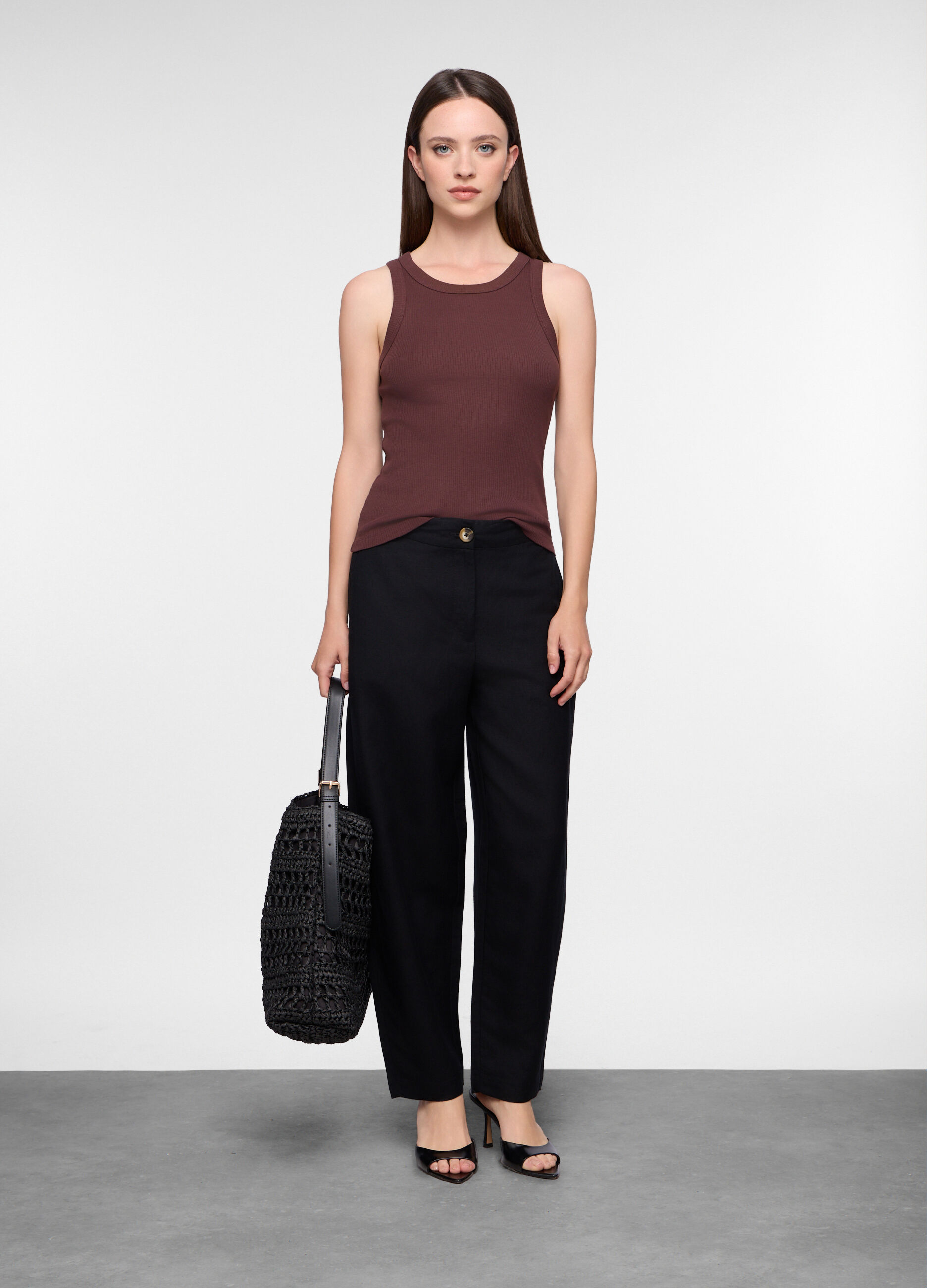 Pantaloni Fit Slouchy in twill misto lino donna_0
