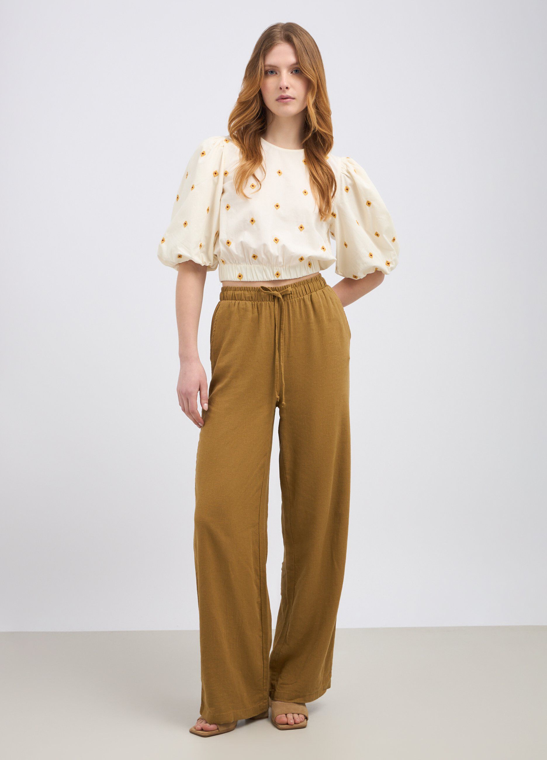 Pantaloni palazzo in misto lino donna_0