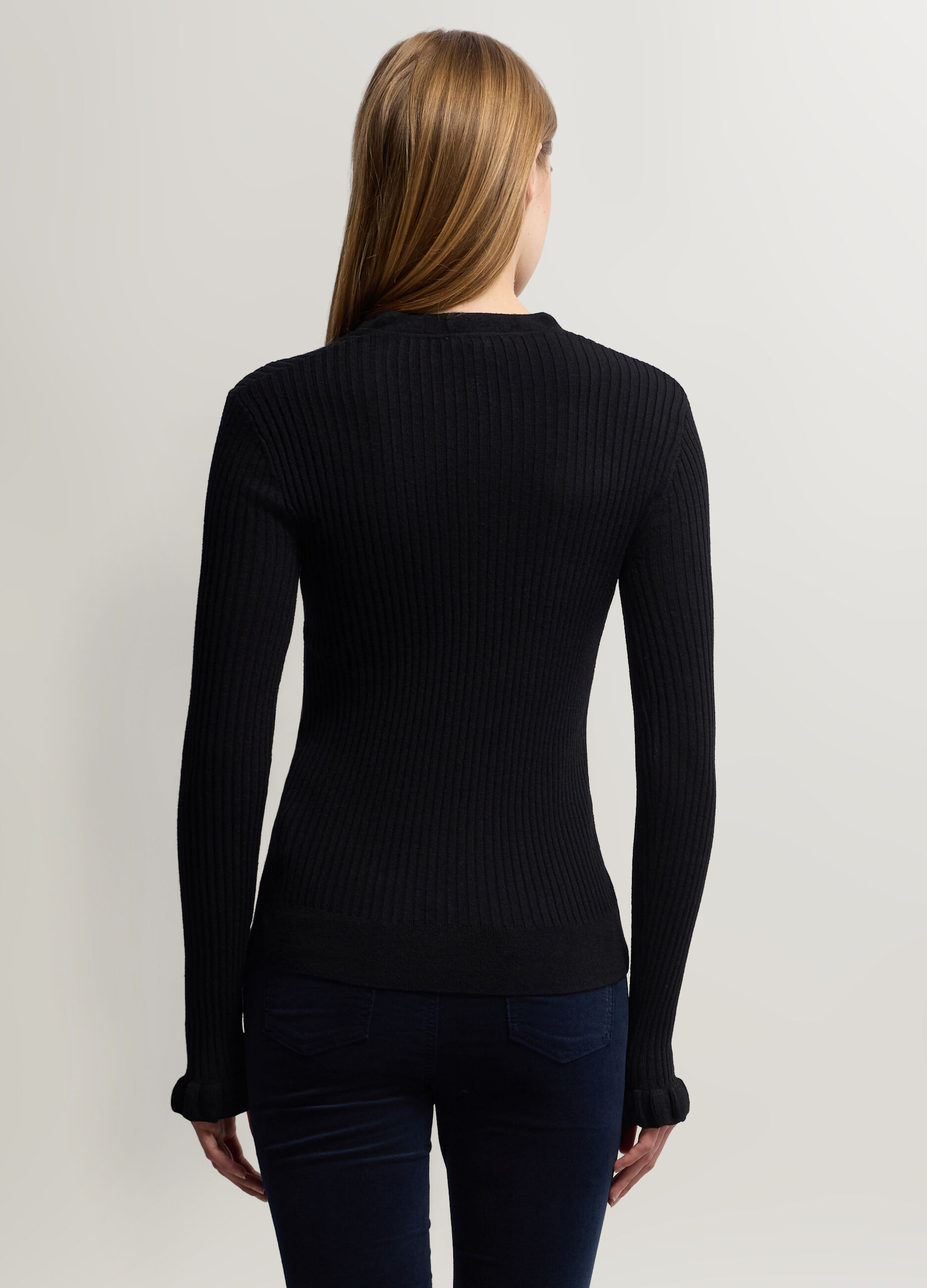 Cardigan Fitted girocollo in costina donna_1