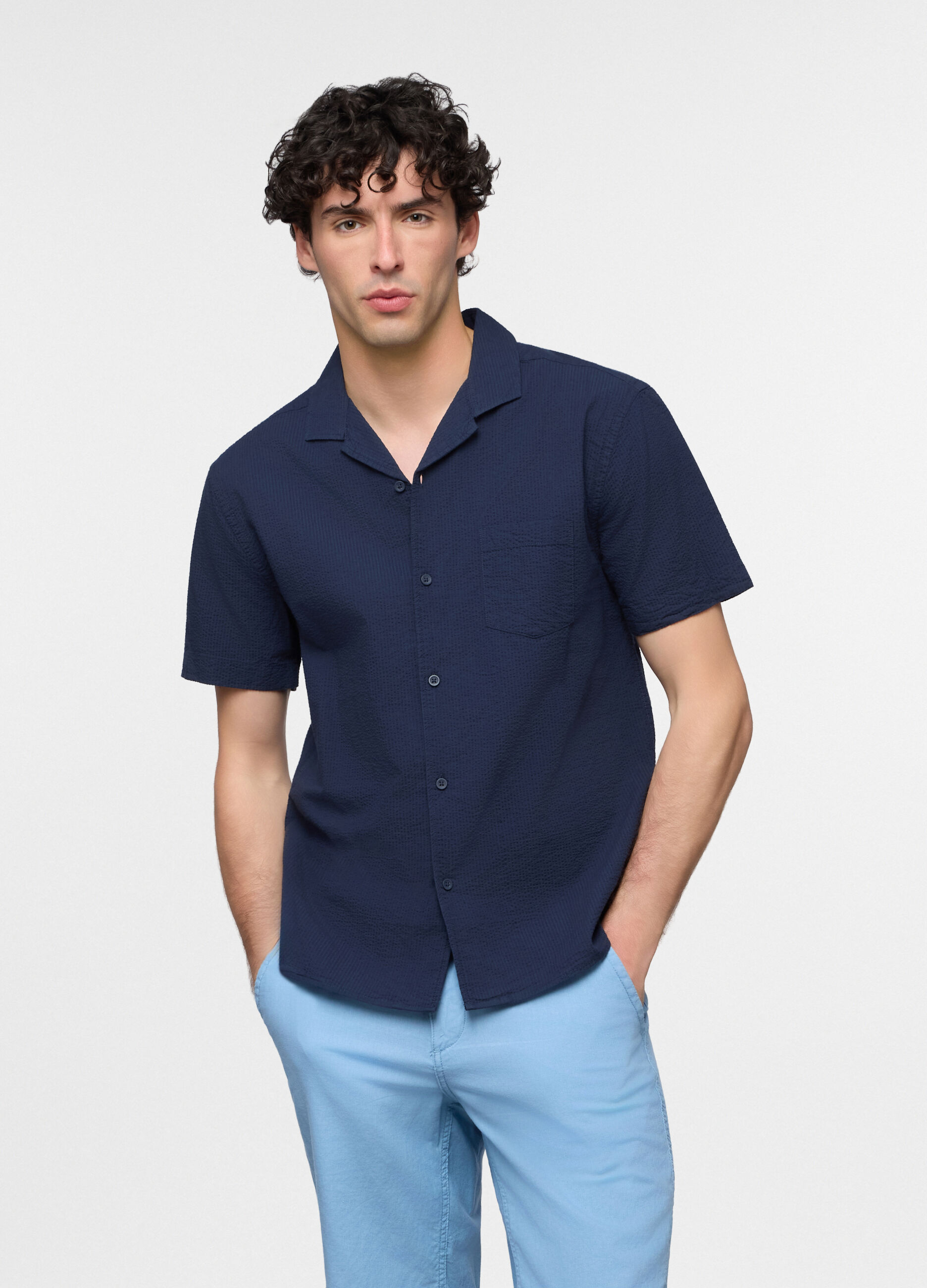 Camicia a maniche corte in seersucker uomo_0