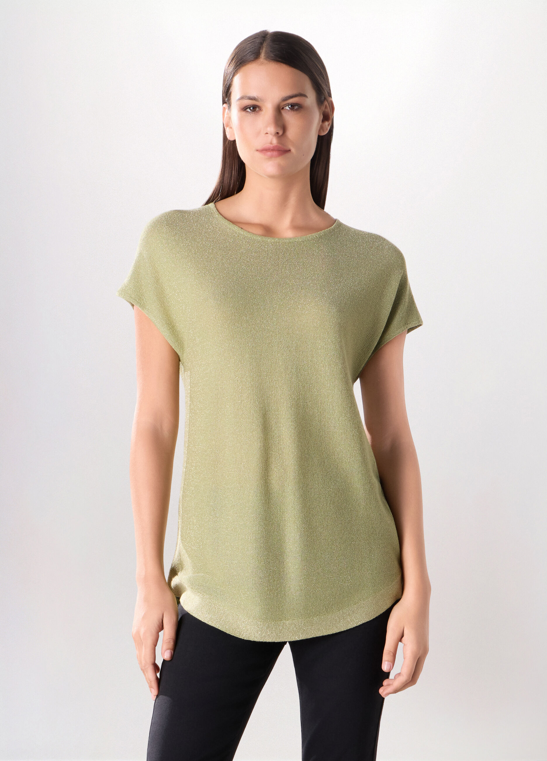 Tricot misto viscosa a maniche corte donna_0
