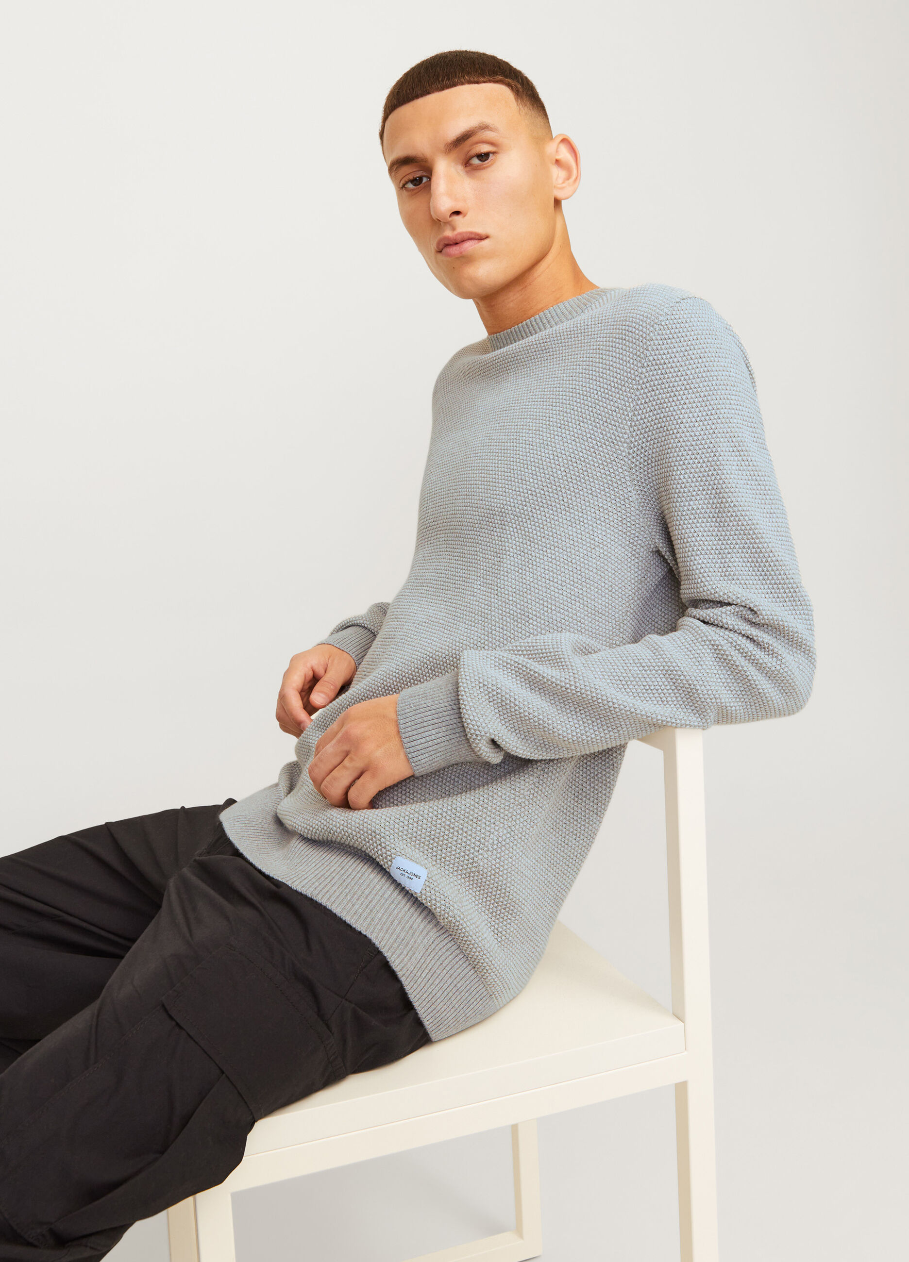 Maglione girocollo a nido d'ape uomo_3