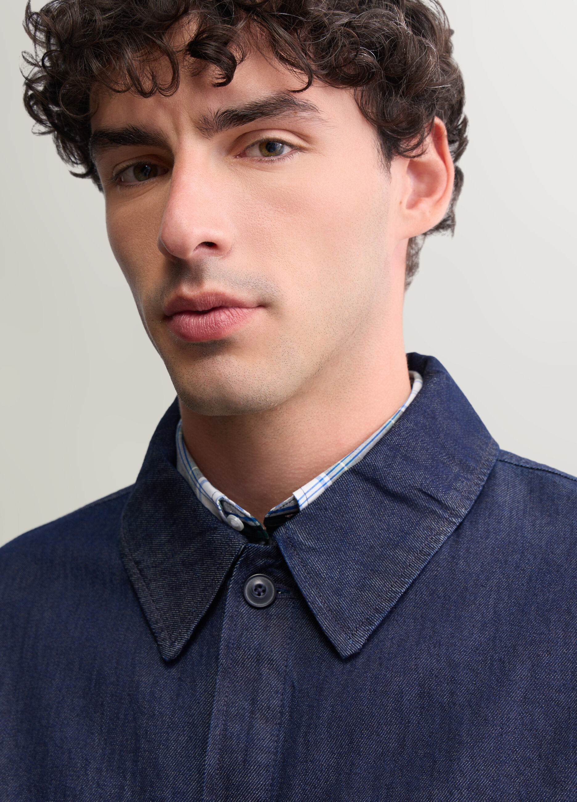 Shacket in denim di cotone e lino uomo_2