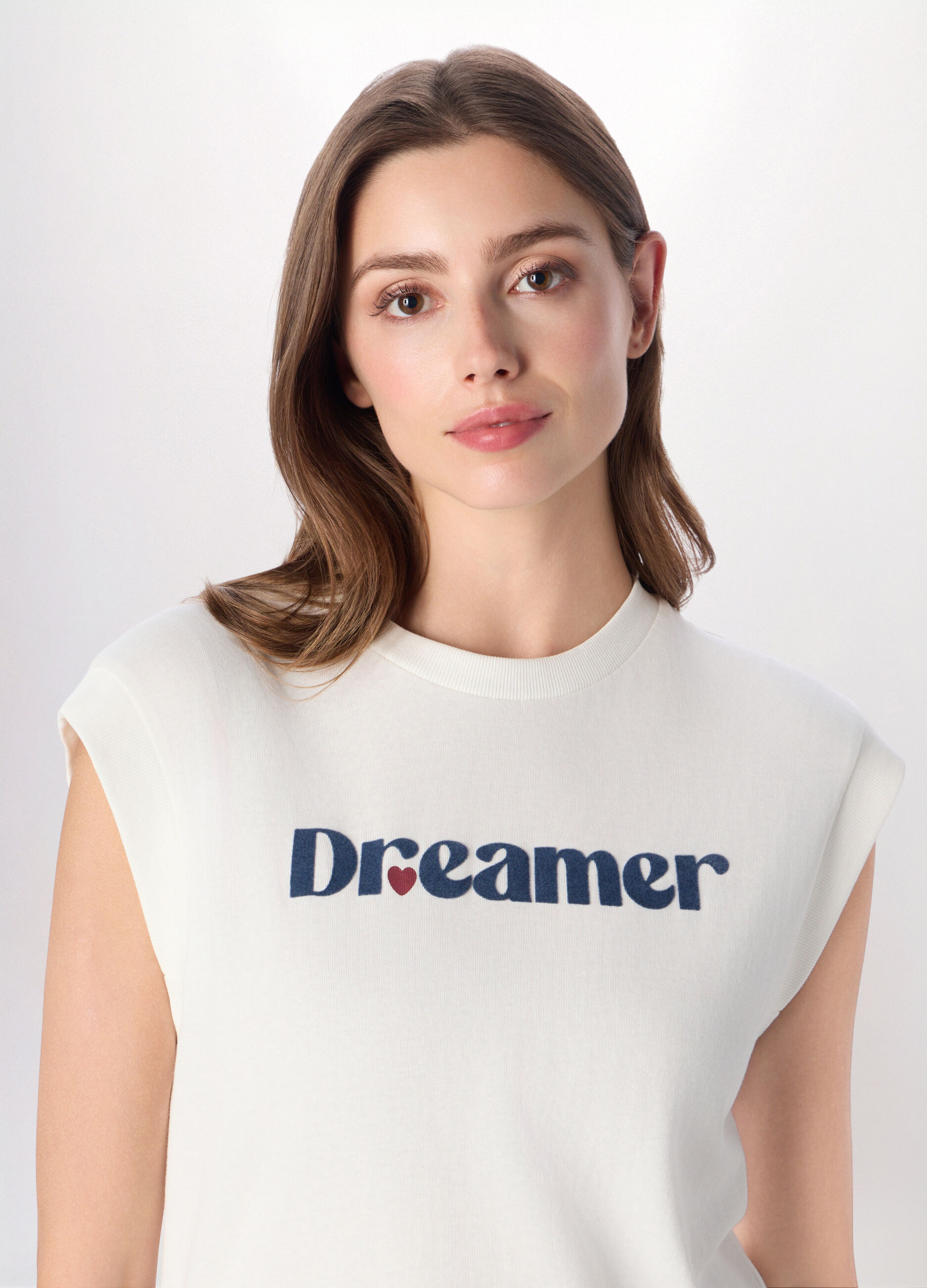 T-shirt smanicata in puro cotone Piquet donna_2