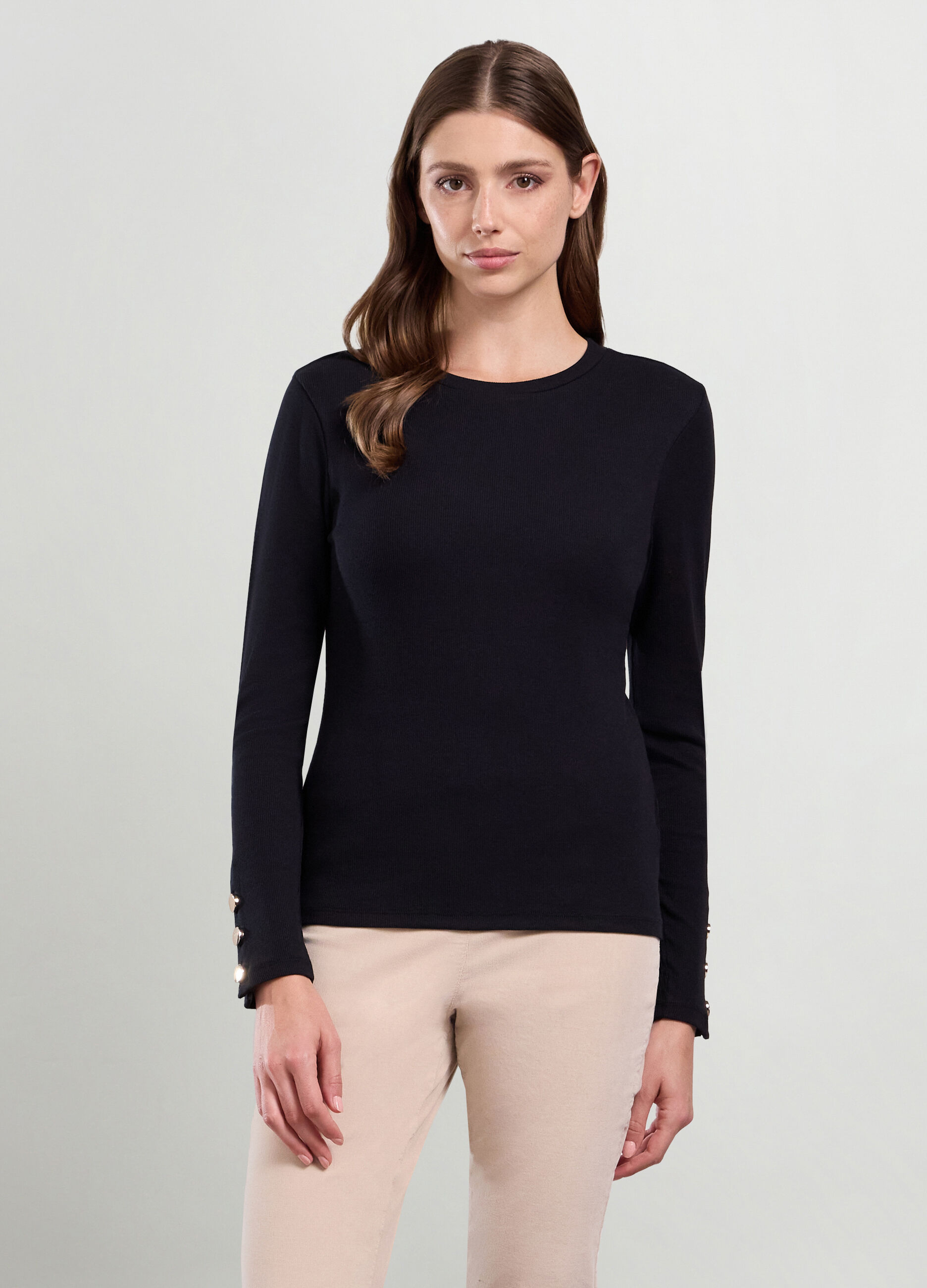 T-shirt in costina di cotone stretch donna_0