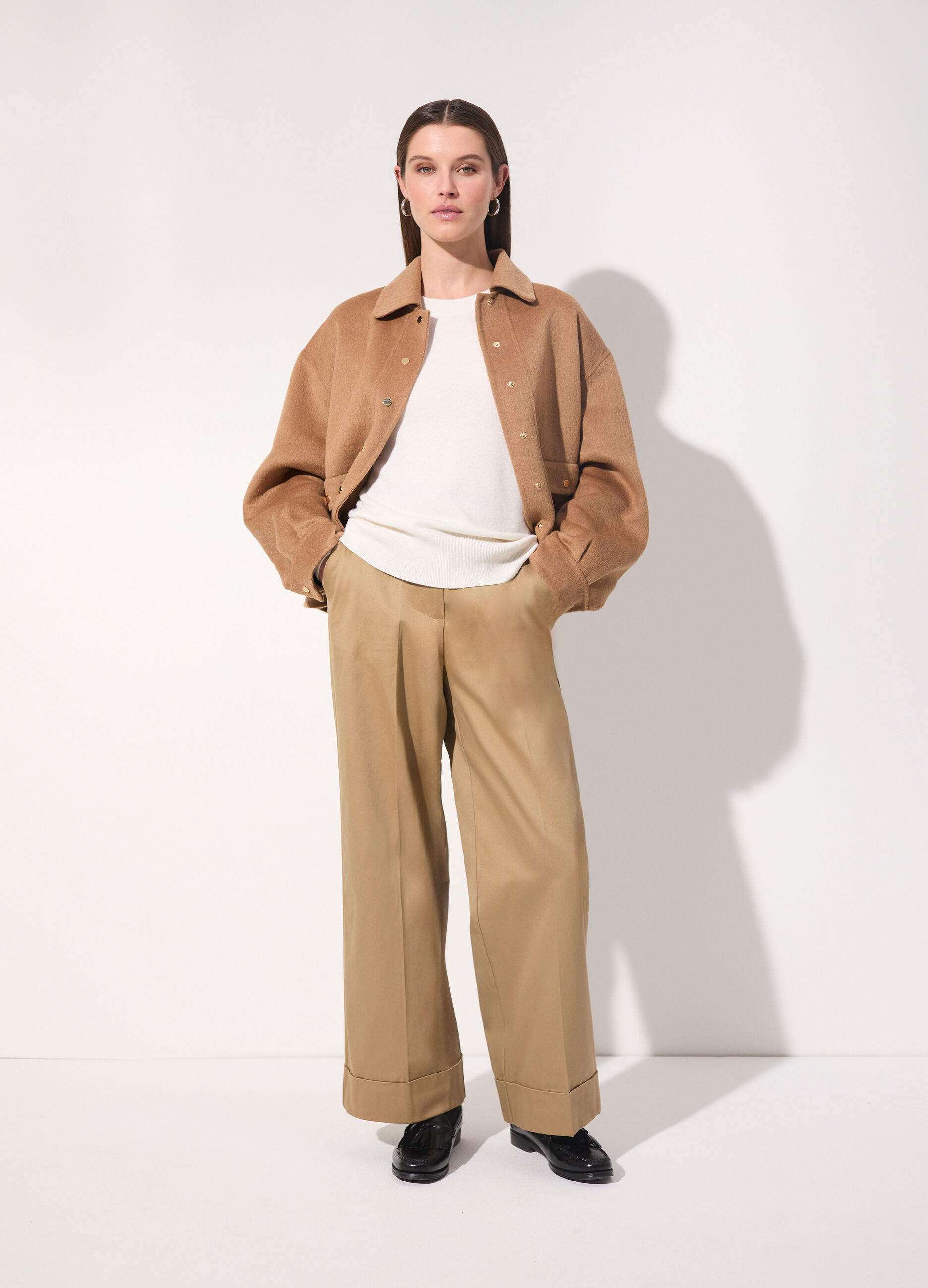 Shacket effetto cammello in misto lana donna_0