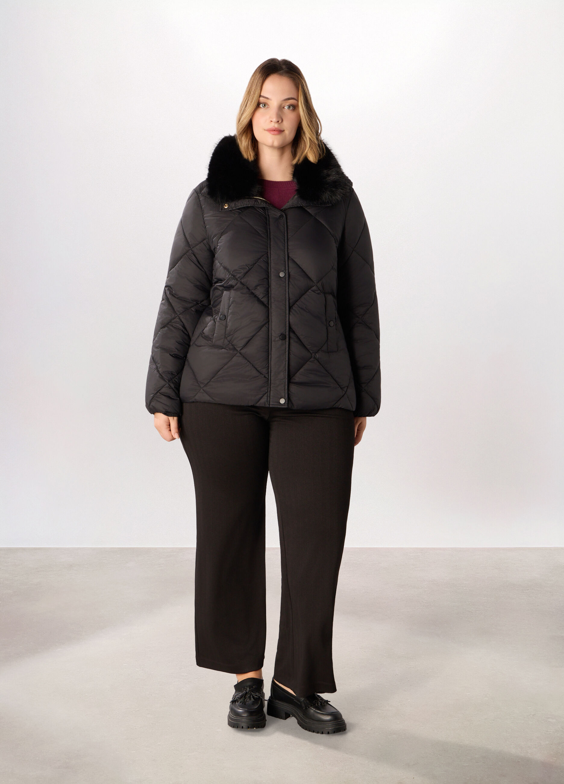 Giubbino imbottito con colletto in eco fur donna curvy_0