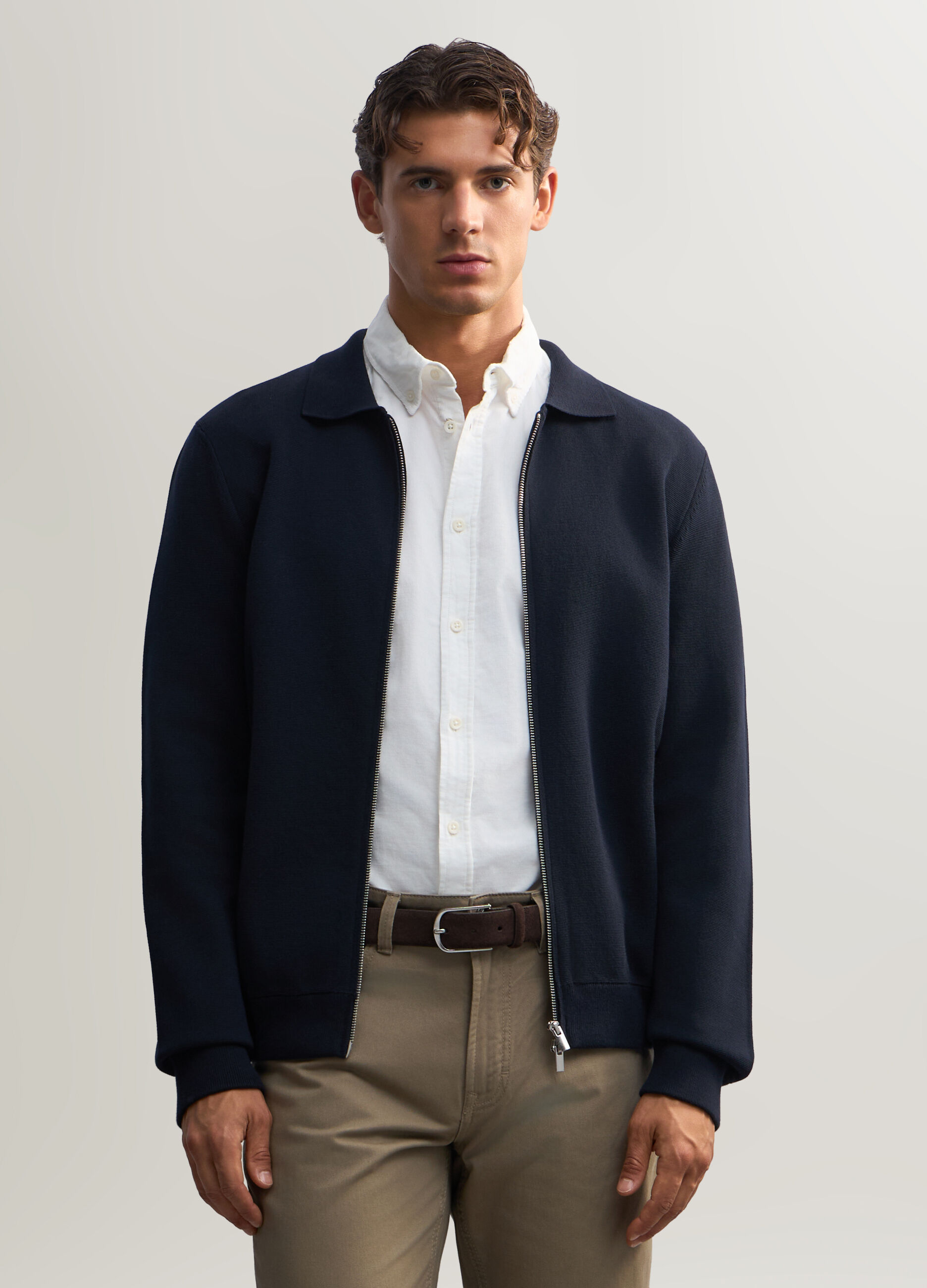 Cardigan in misto cotone con zip uomo_0