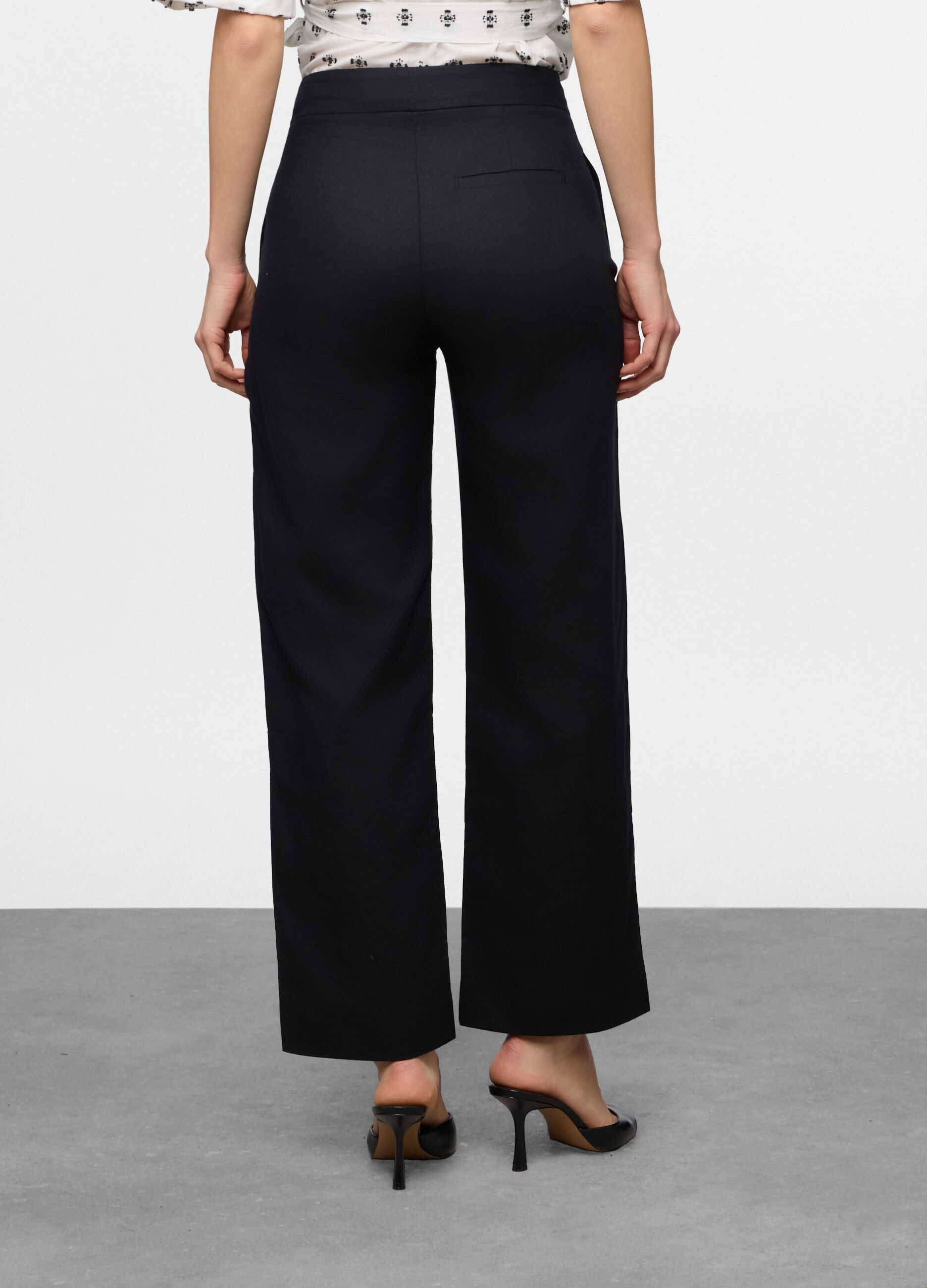 Pantaloni wide leg misto lino donna_1