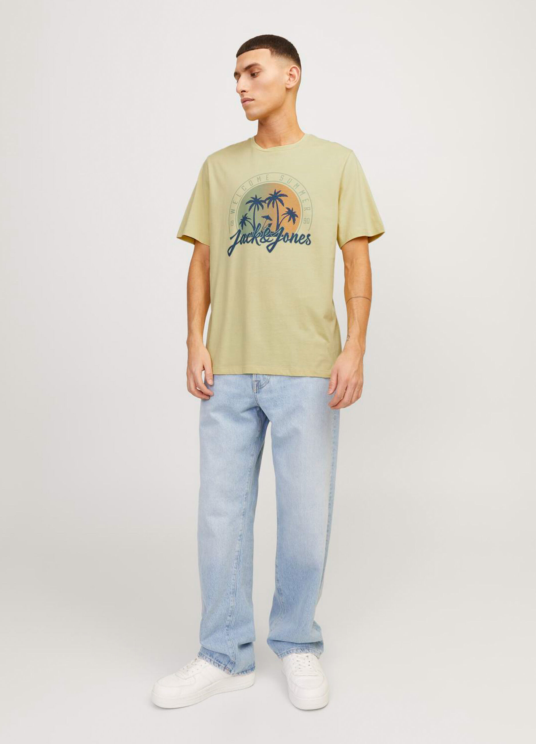 T-shirt girocollo in cotone con stampa uomo_0