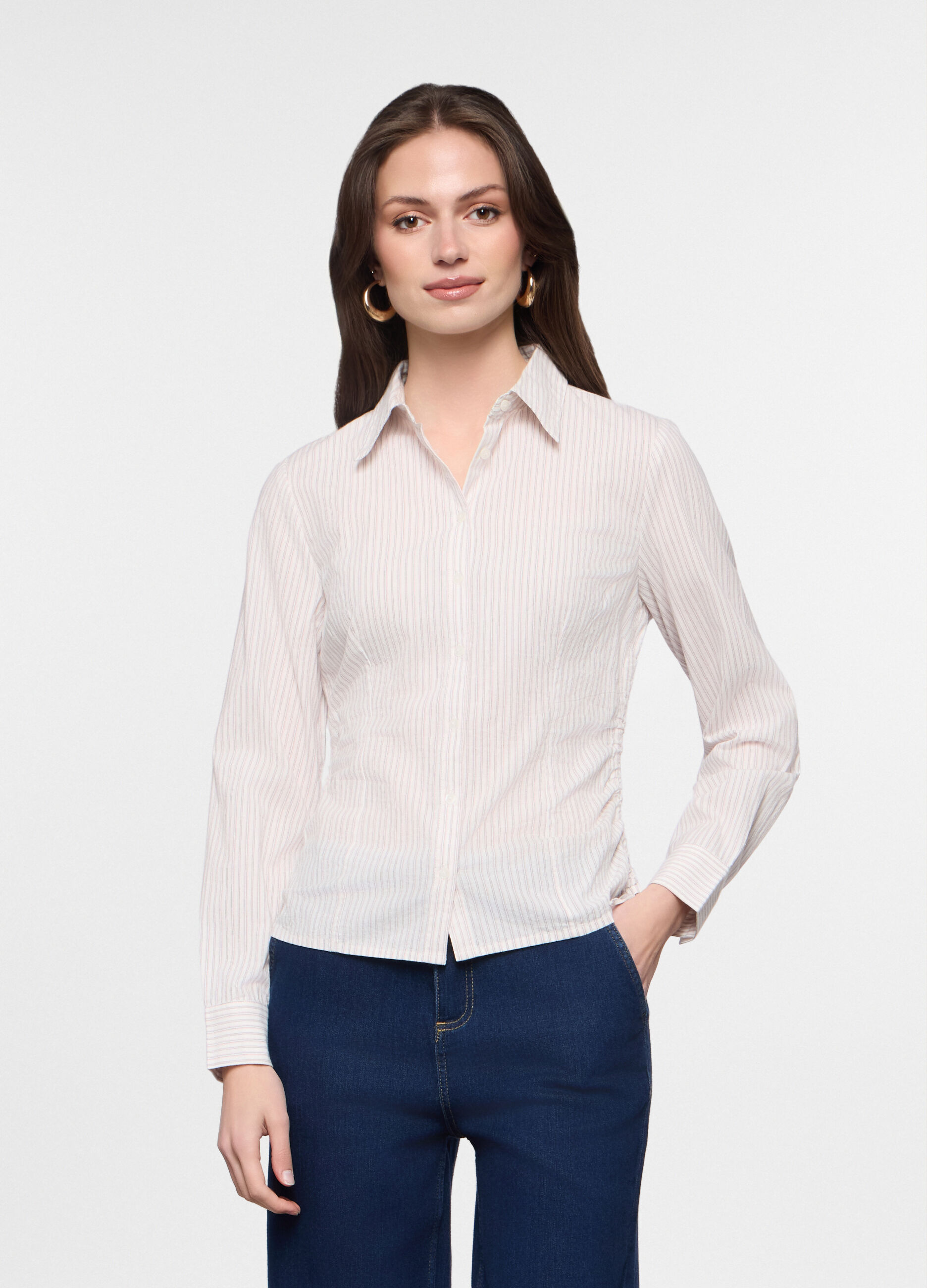 Camicia slim fit con collo alla francese in popeline di cotone stretch donna_0
