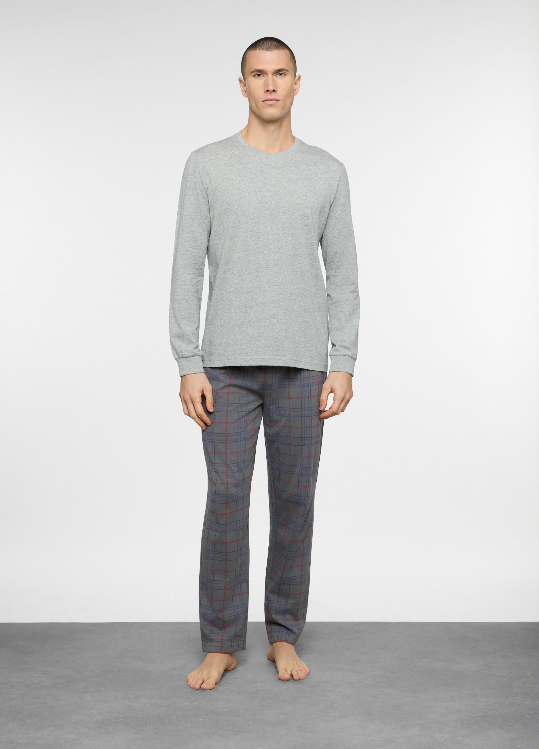 Pigiama lungo a scacchi in cotone uomo_0