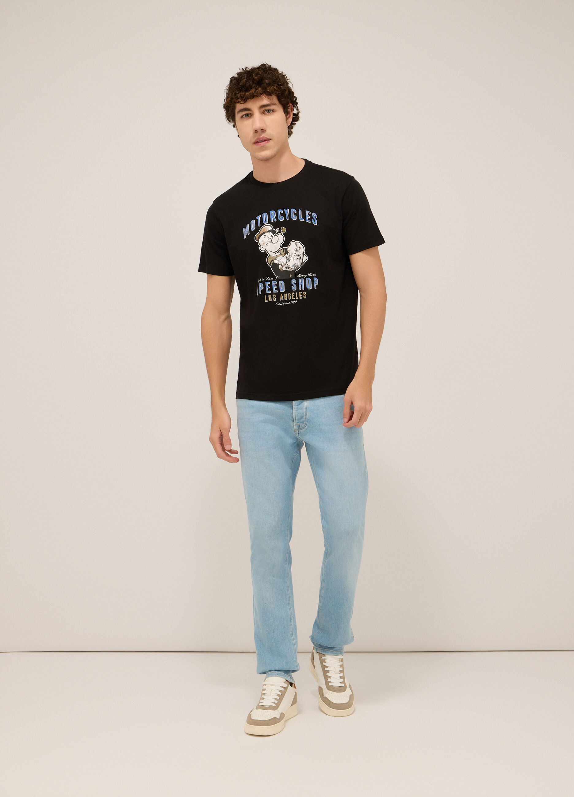 Jeans 5 tasche in demin di cotone stretch uomo_0
