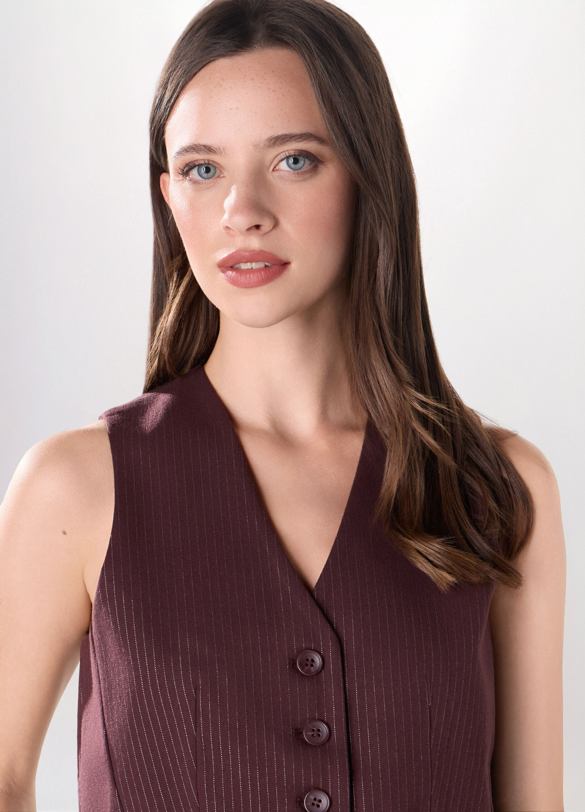 Gilet gessato in poli viscosa donna_2