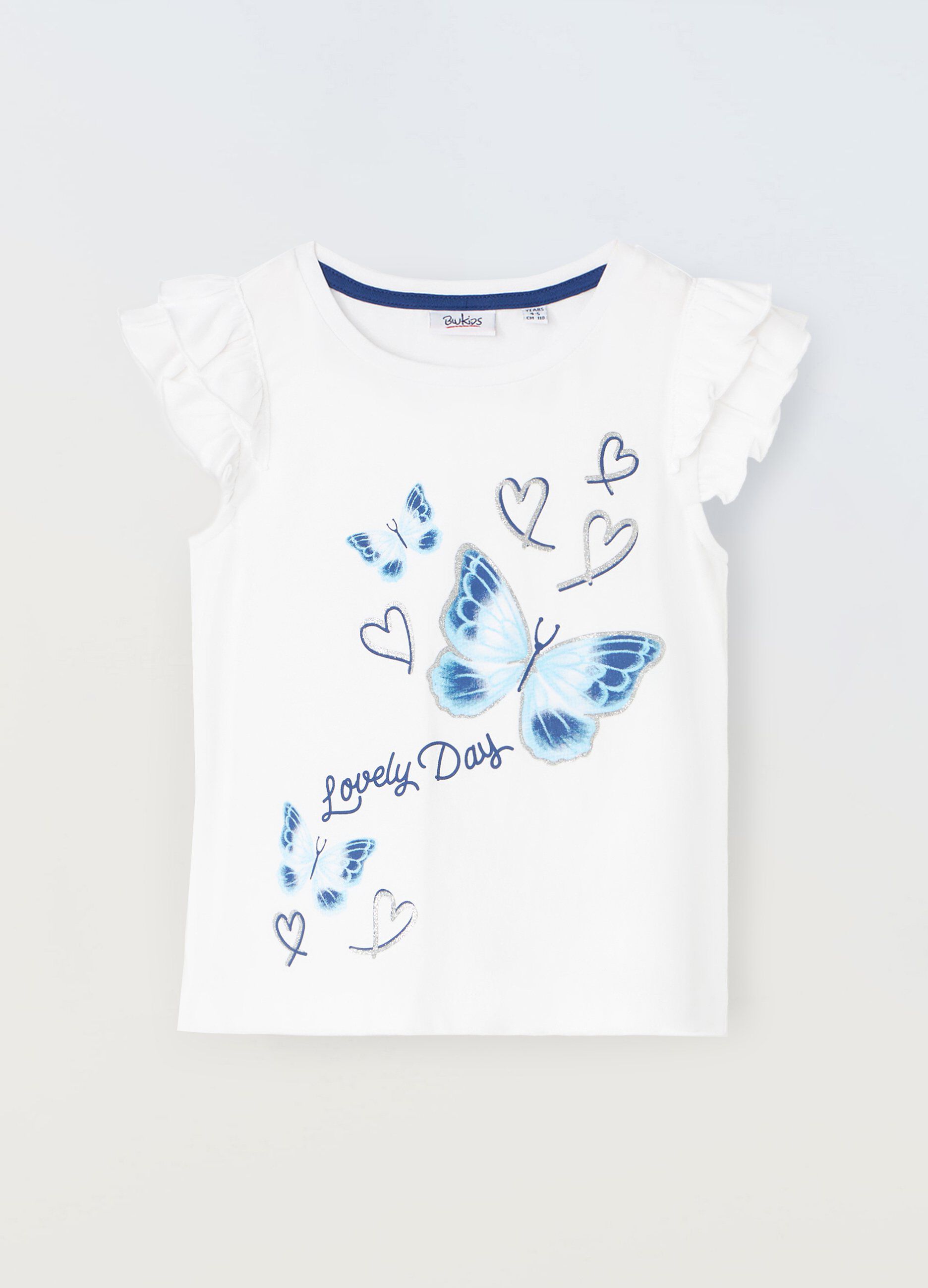 T-shirt in puro cotone con rouches bambina