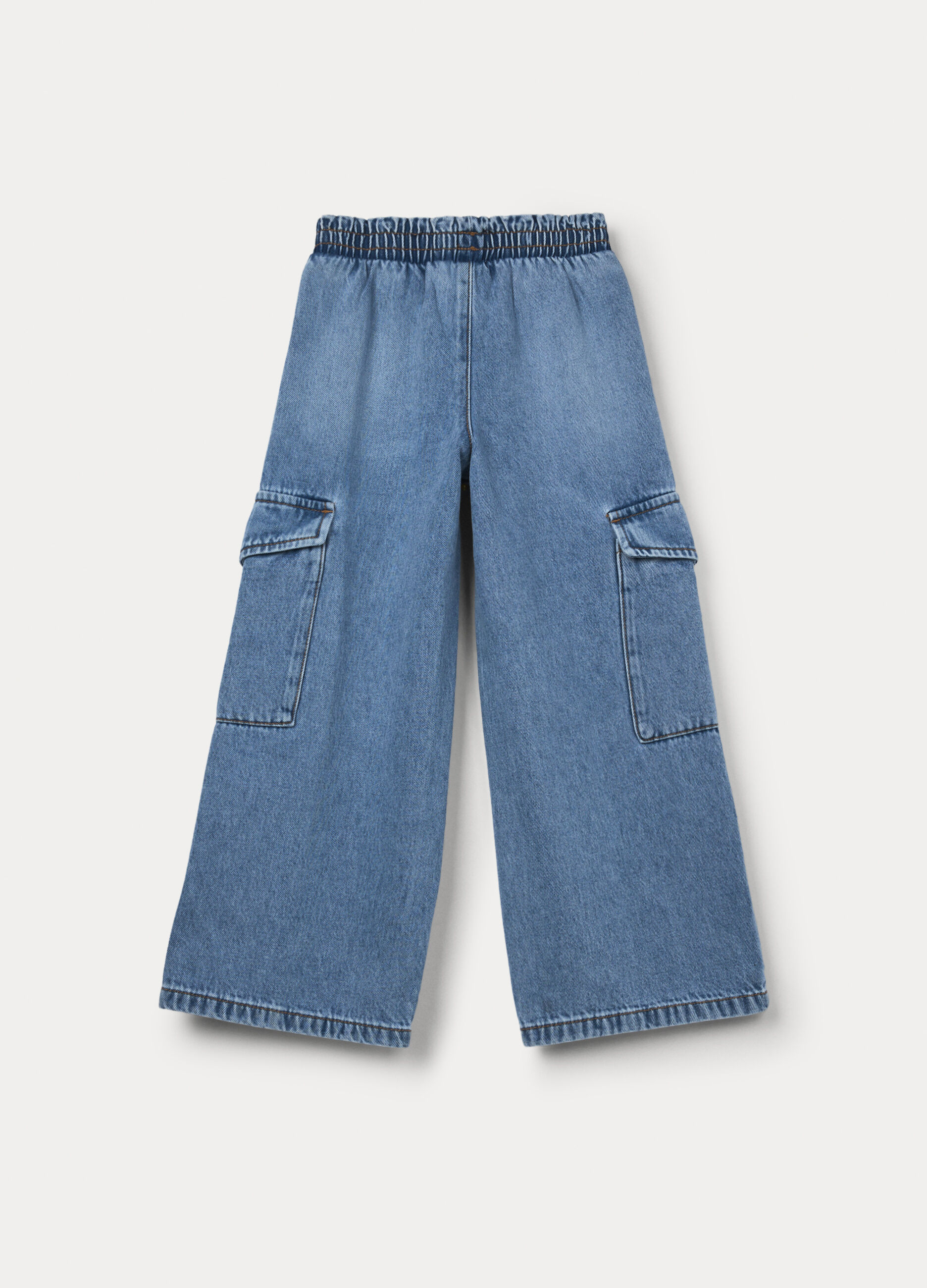 Jogger cargo wide leg in denim bambina_1