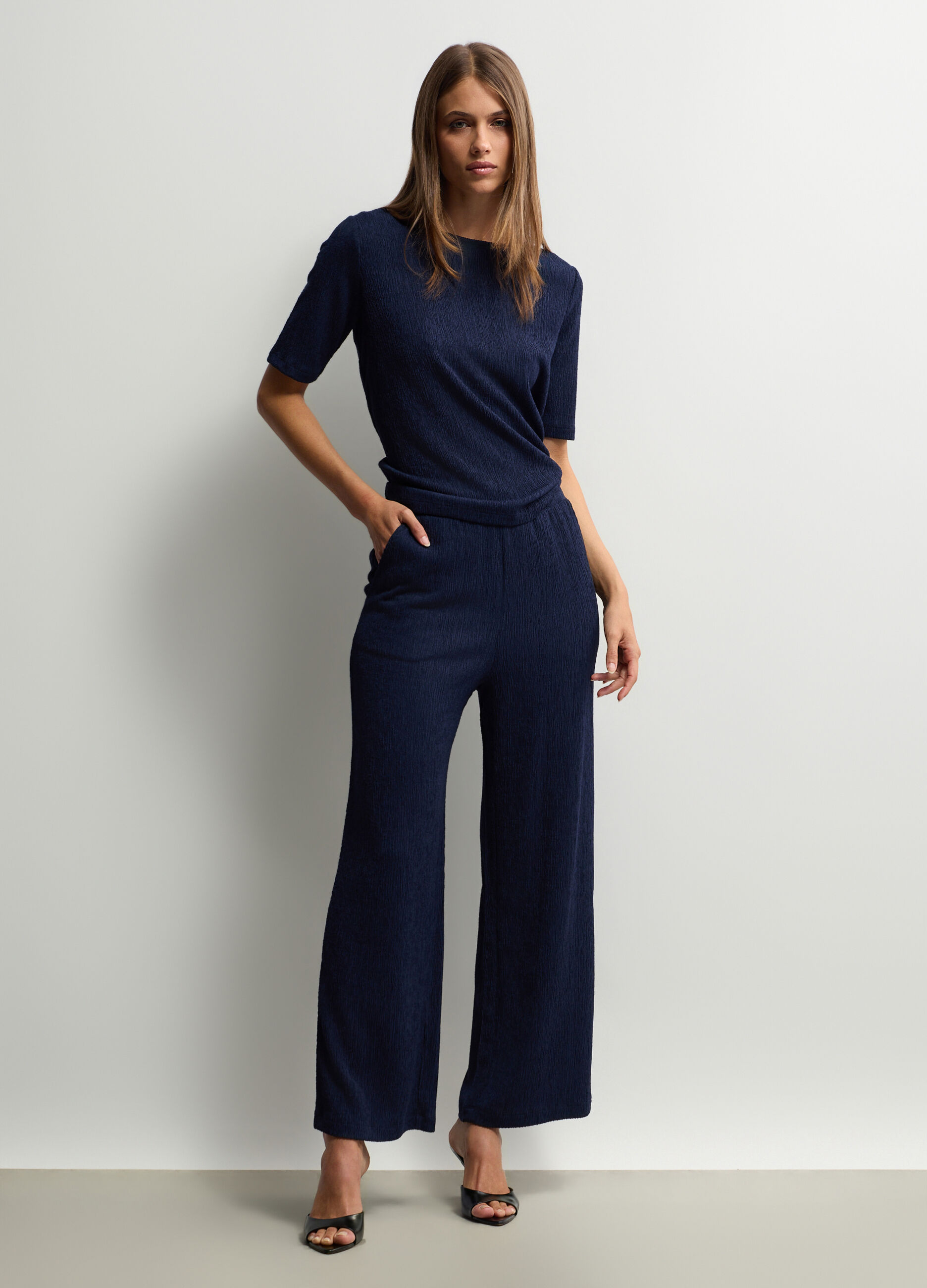 Pantaloni crinkle Fit Relaxed in misto viscosa stretch donna_0