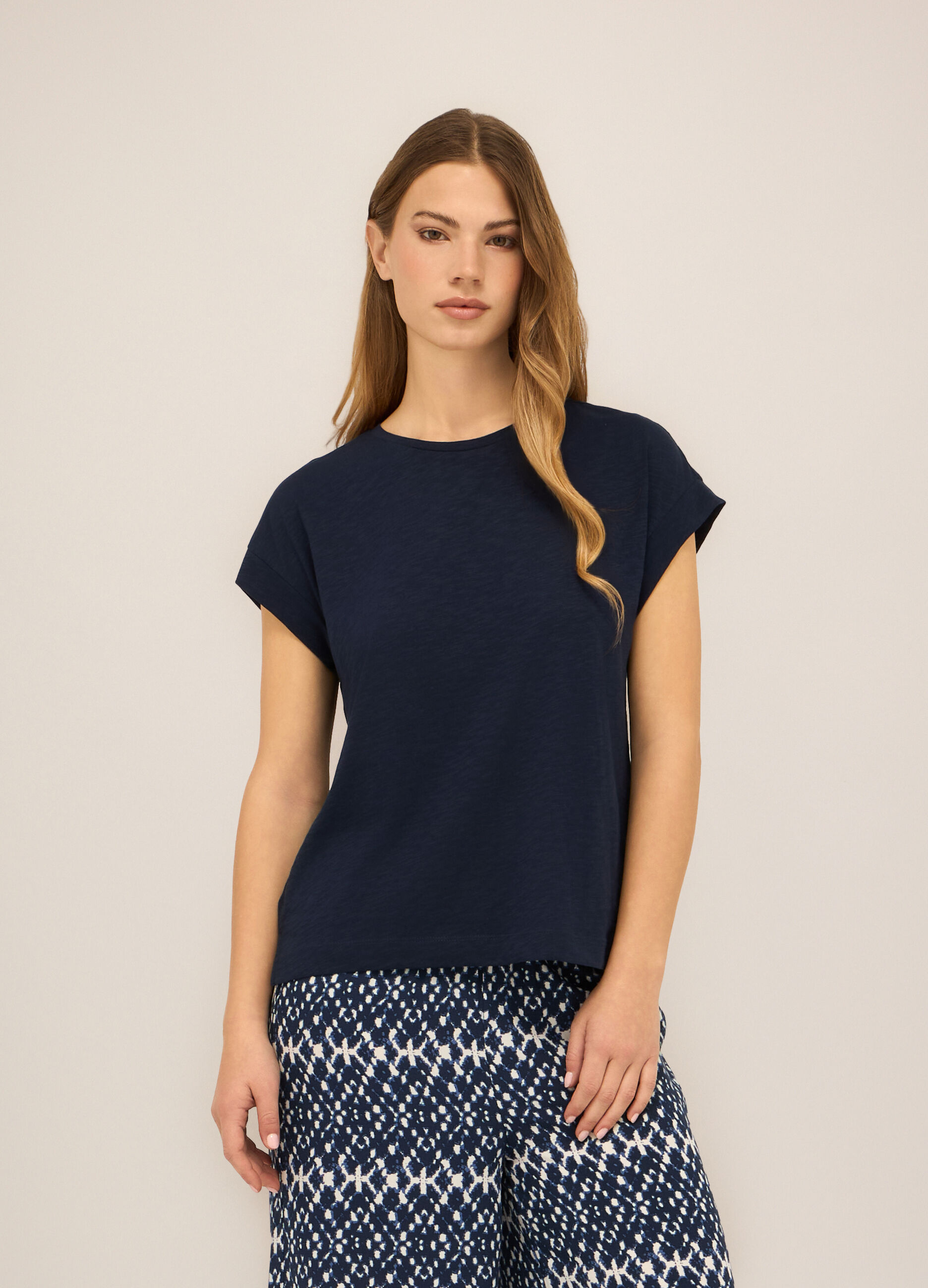 T-shirt in jersey di cotone slub donna_0