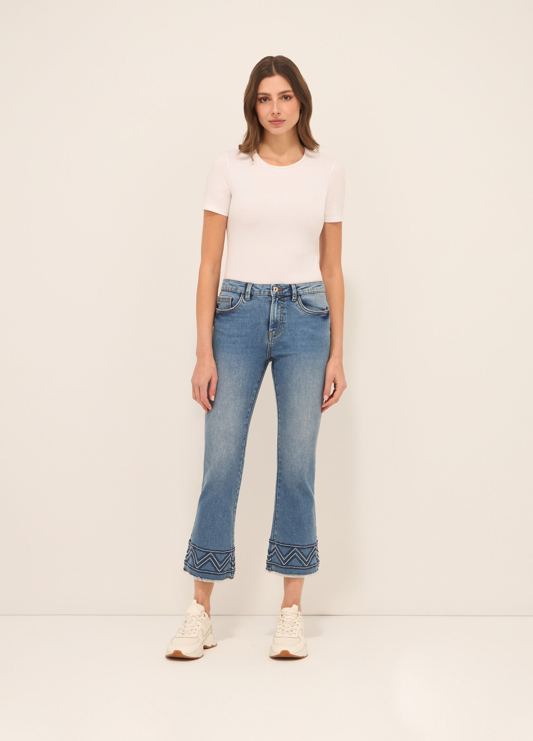 Pantaloni in denim misto cotone donna_0