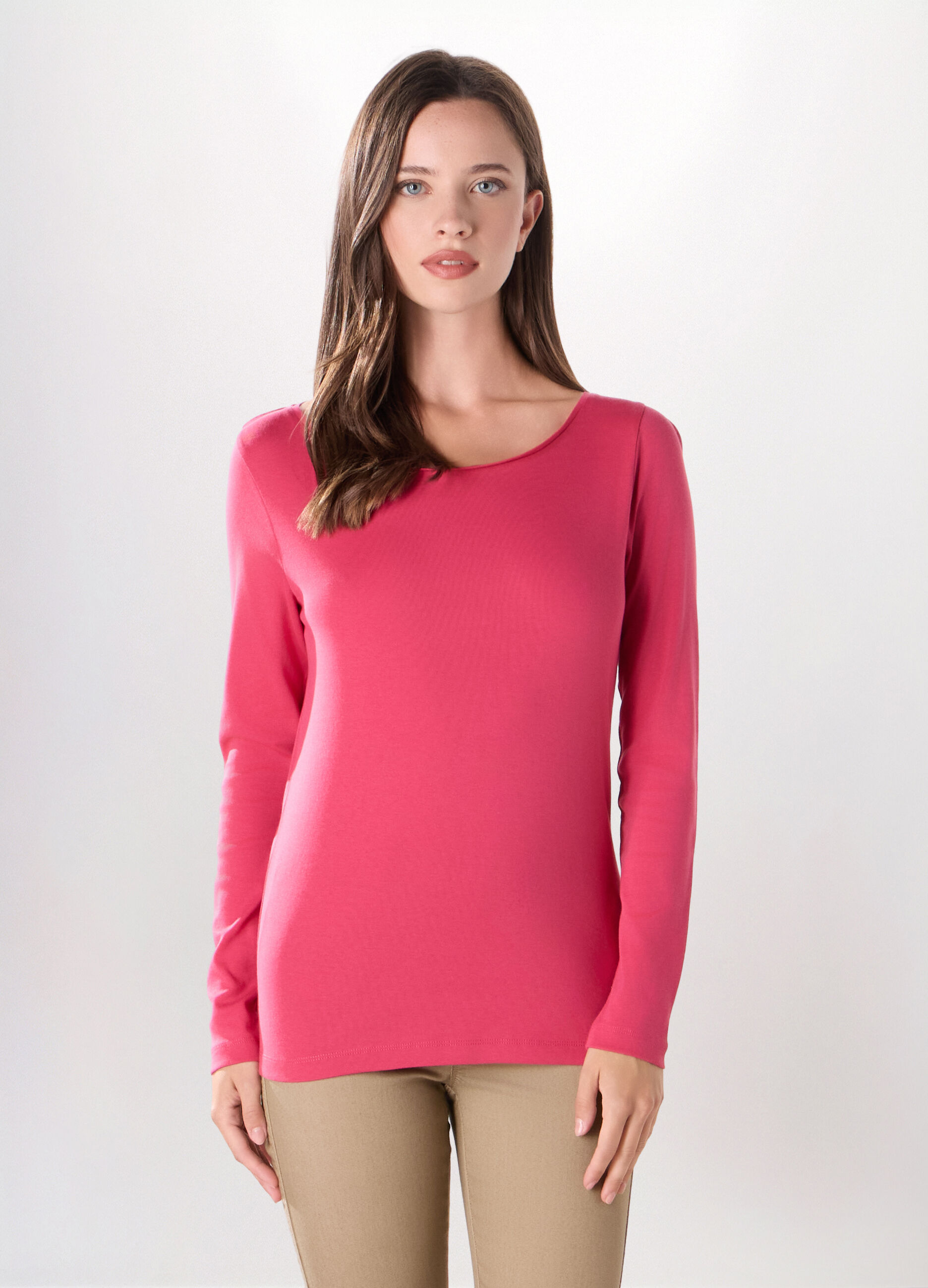 T-shirt in costina di puro cotone donna_0