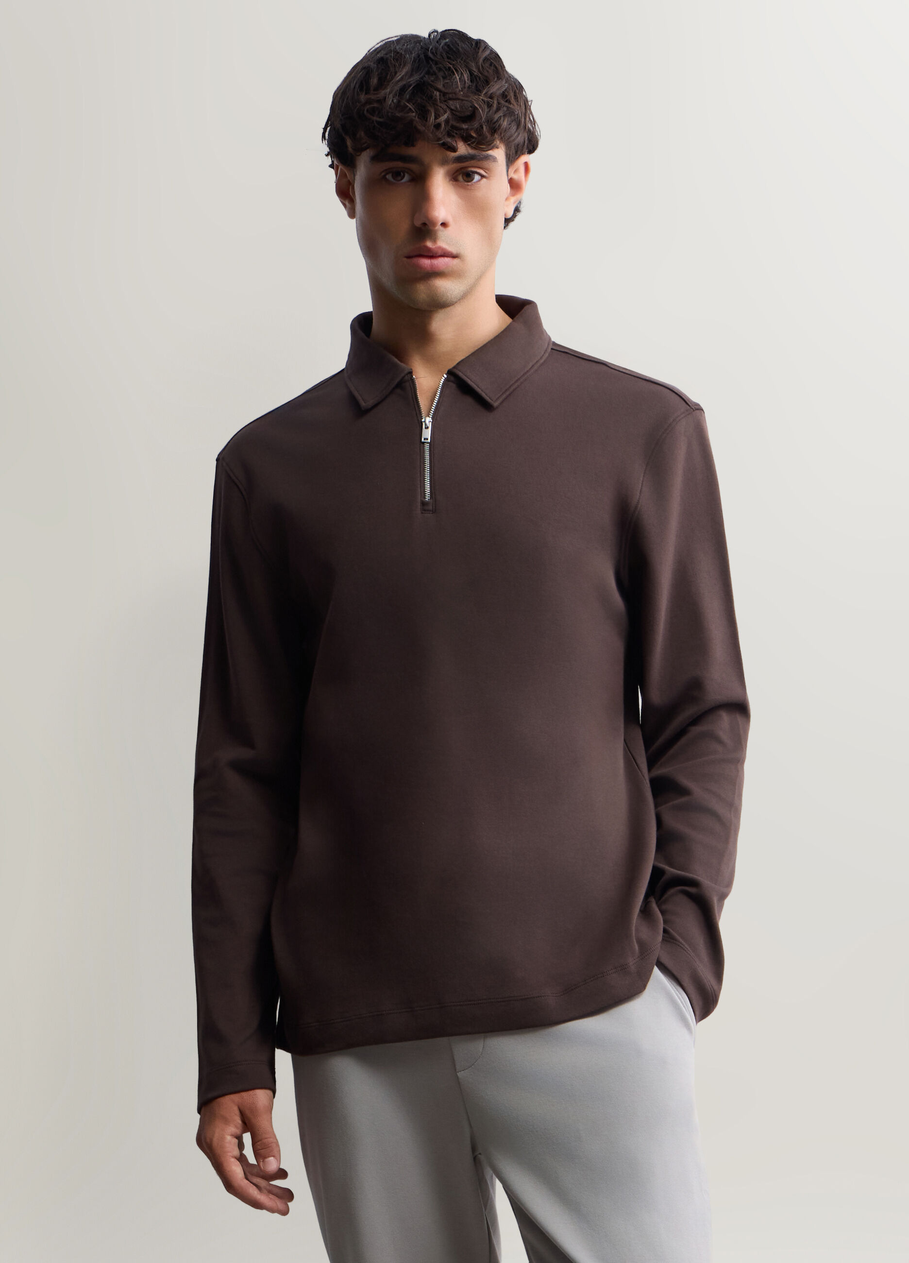 Polo a maniche lunghe in interlock di cotone uomo_0