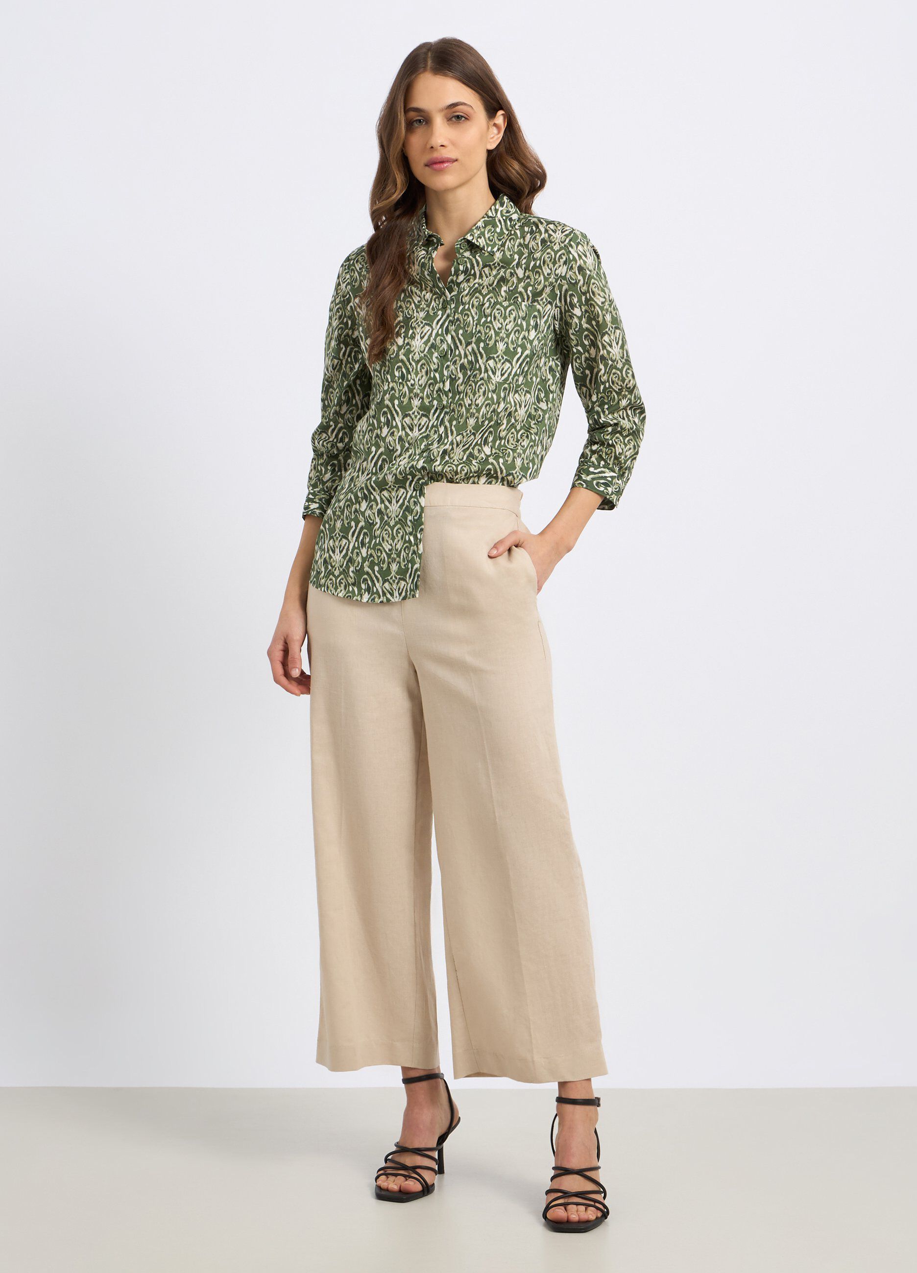 Pantaloni palazzo in misto lino donna_0