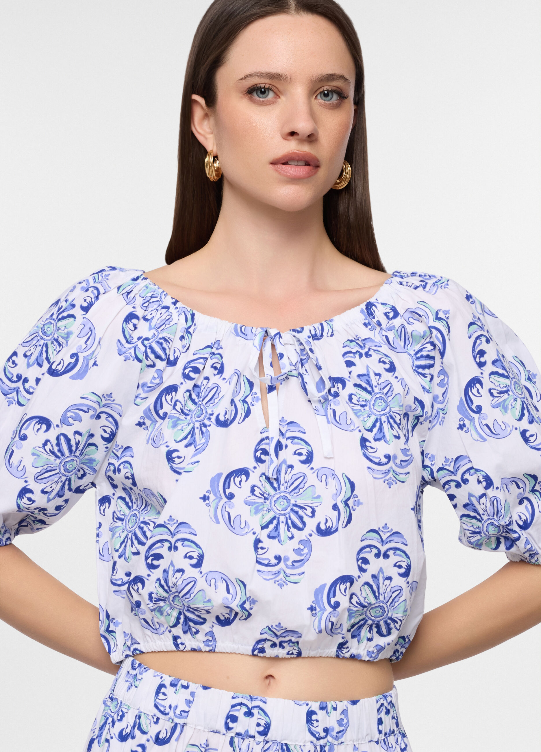 Blusa regular fit in popeline di puro cotone donna_2