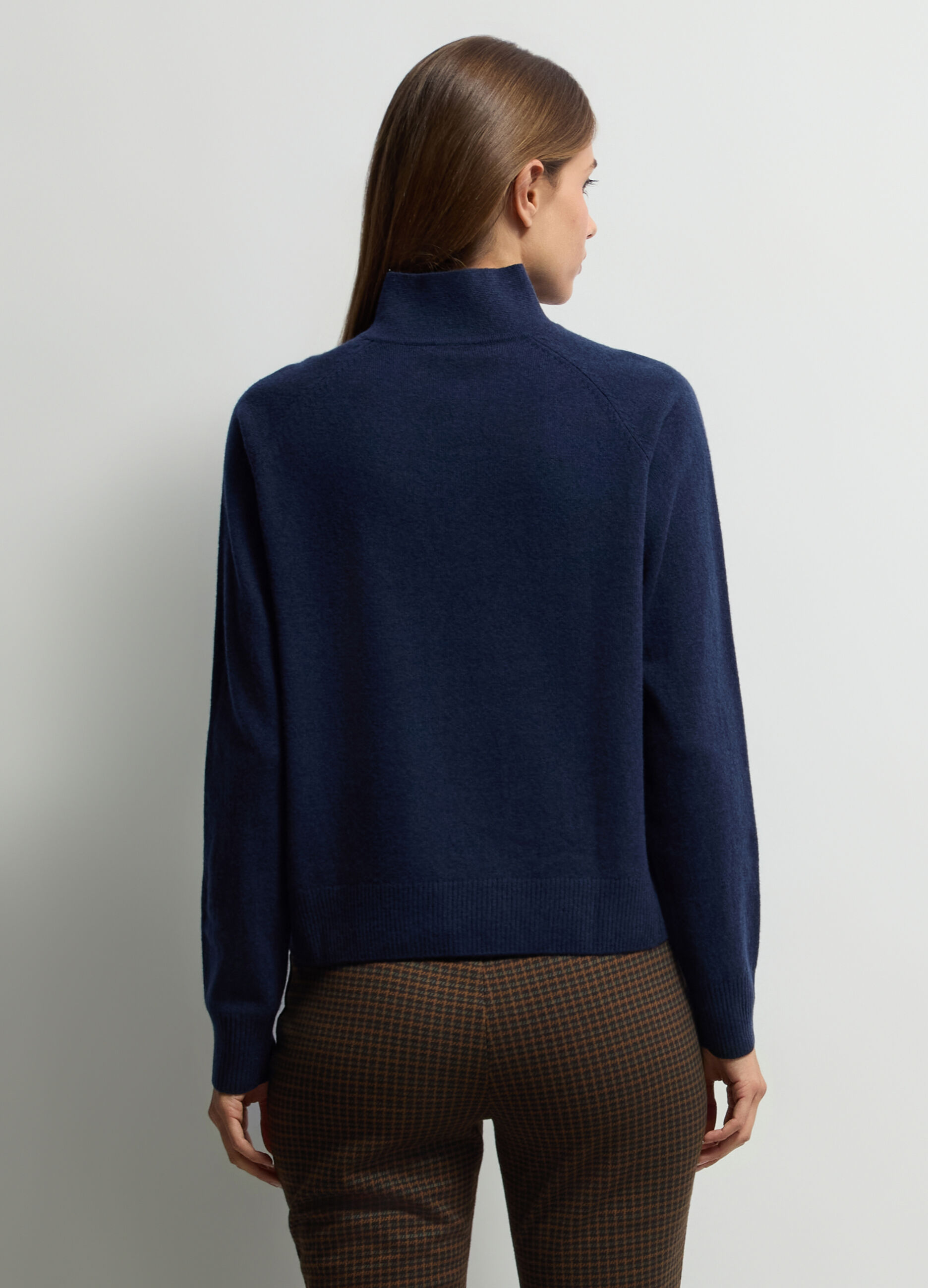 Pullover a collo alto rasato misto cashmere donna_1