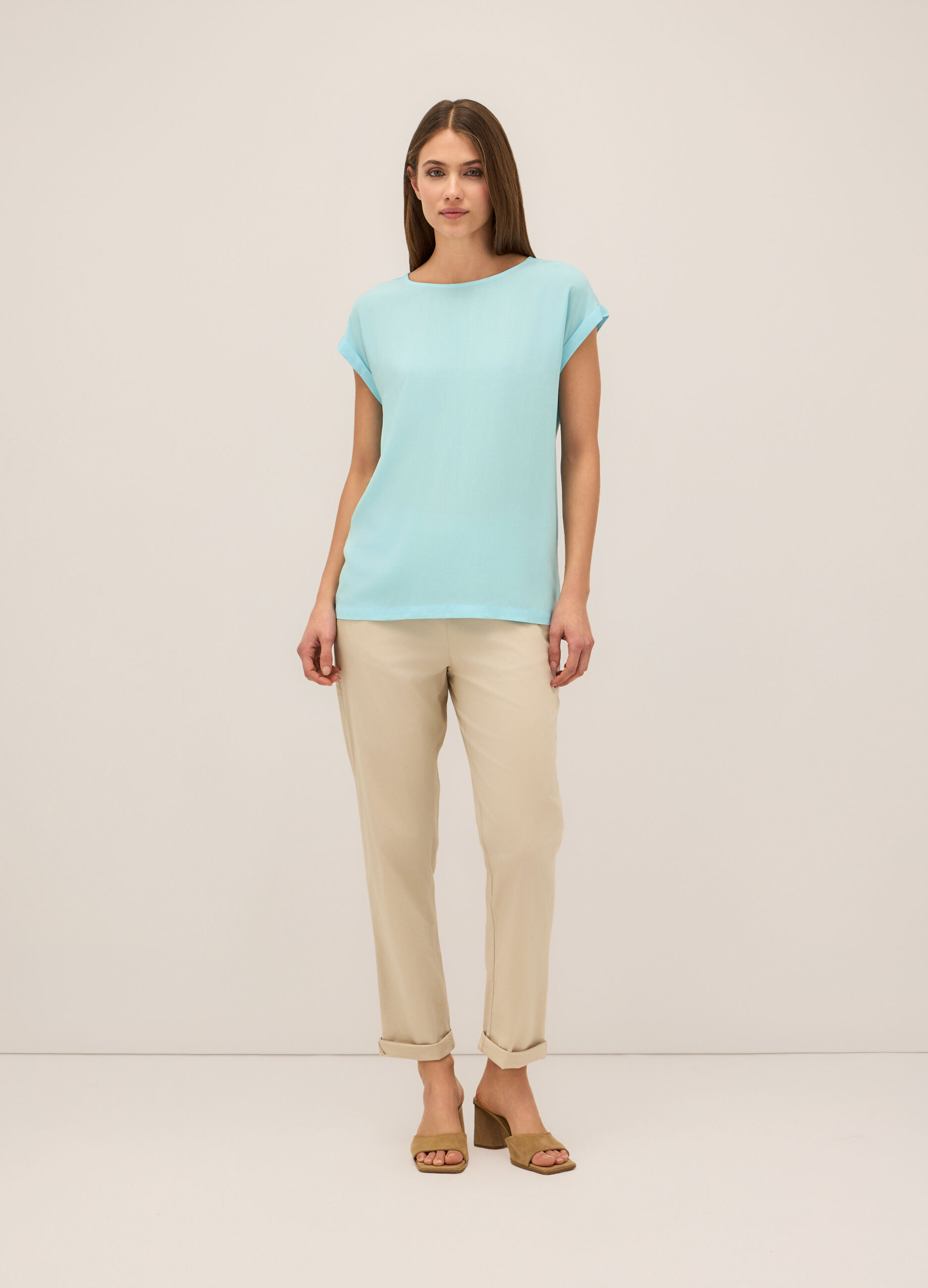 Pantaloni in twill di cotone stretch donna_0