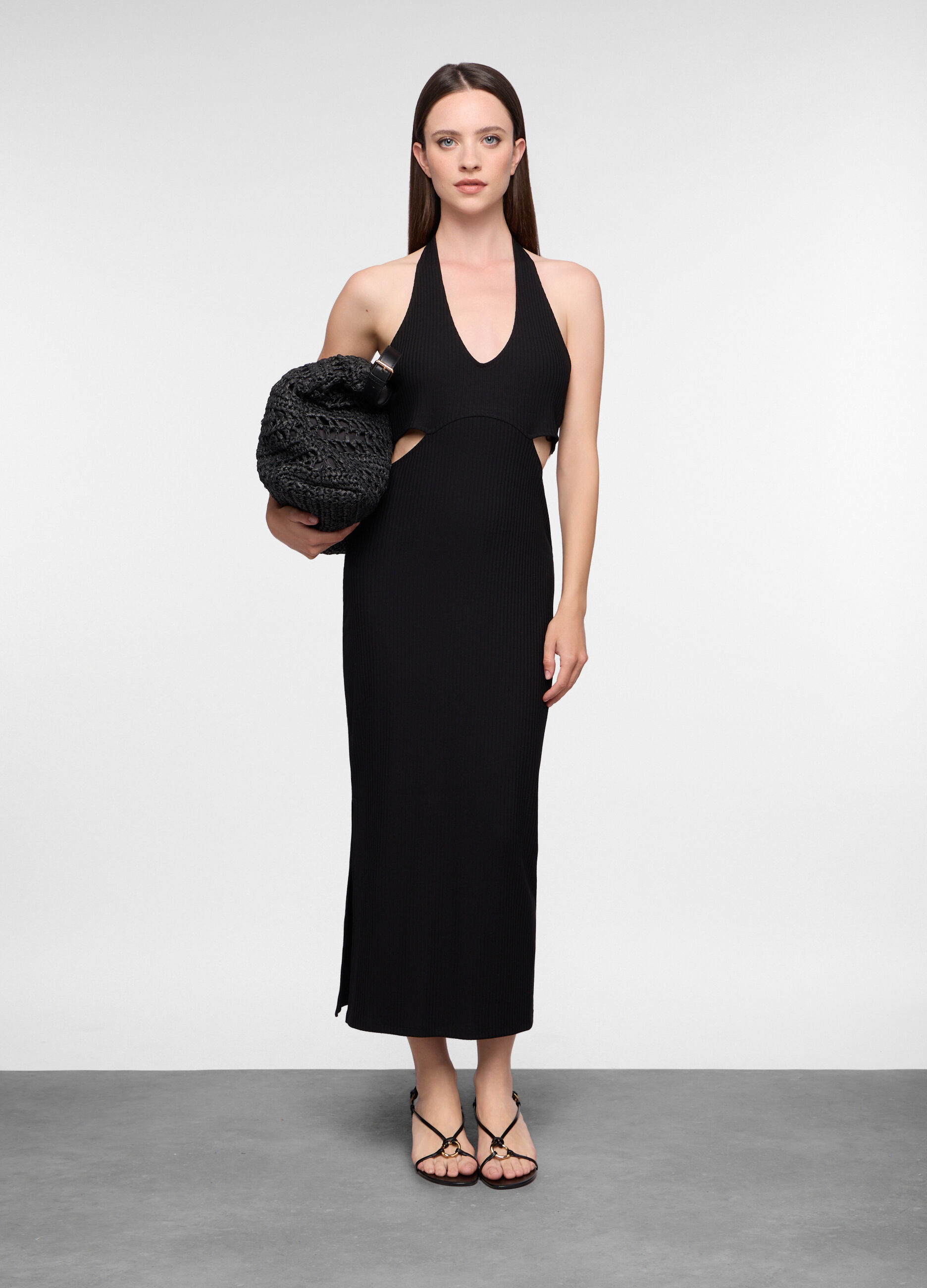 Abito lungo Fitted in costina misto viscosa donna_0
