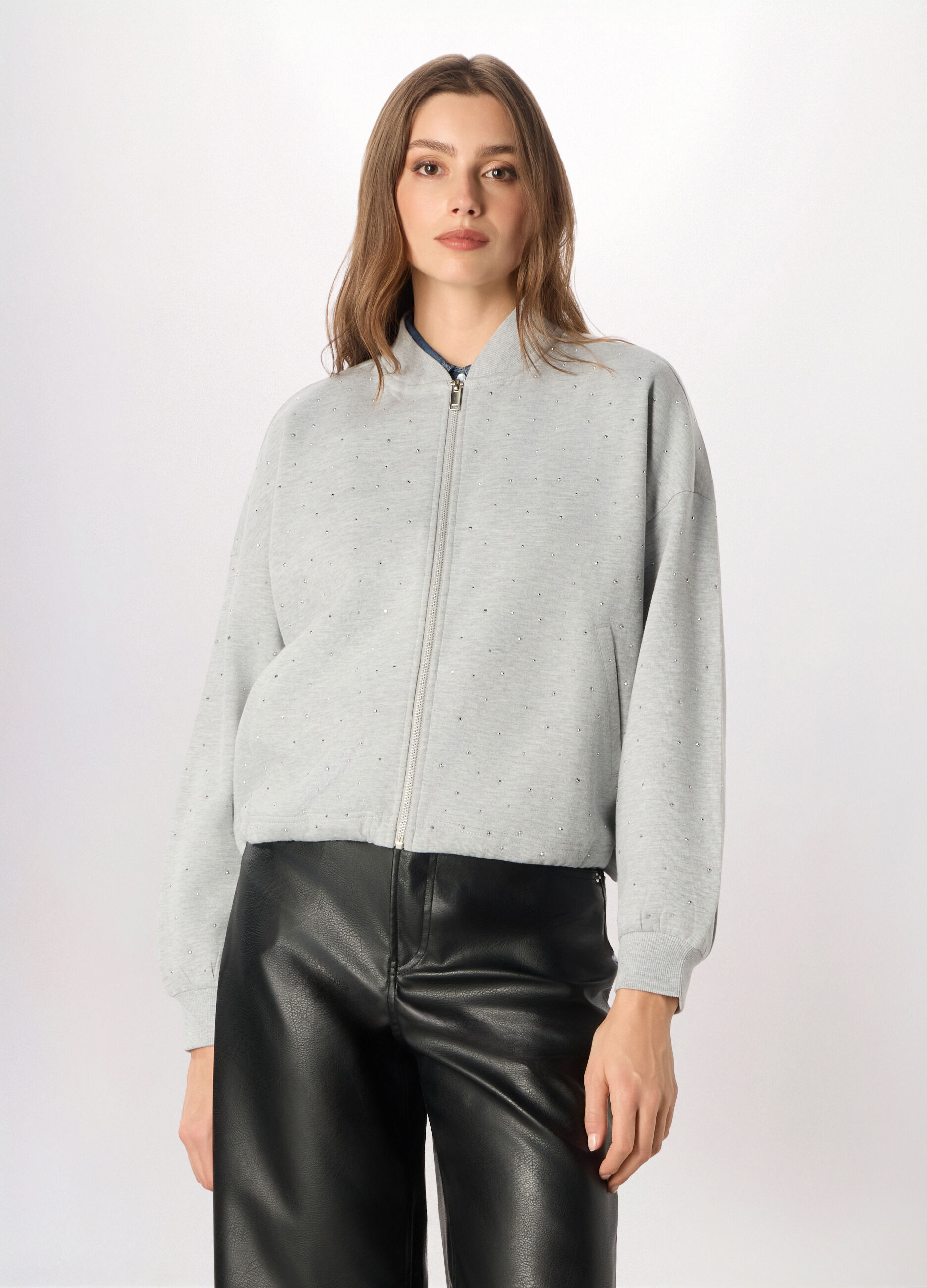 Bomber in interlock di cotone stretch donna_0