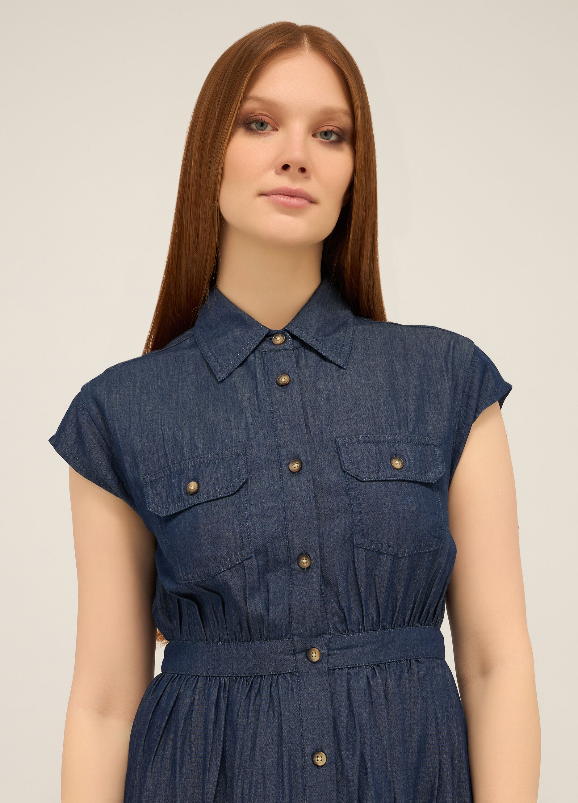 Abito lungo in denim di puro cotone donna_2