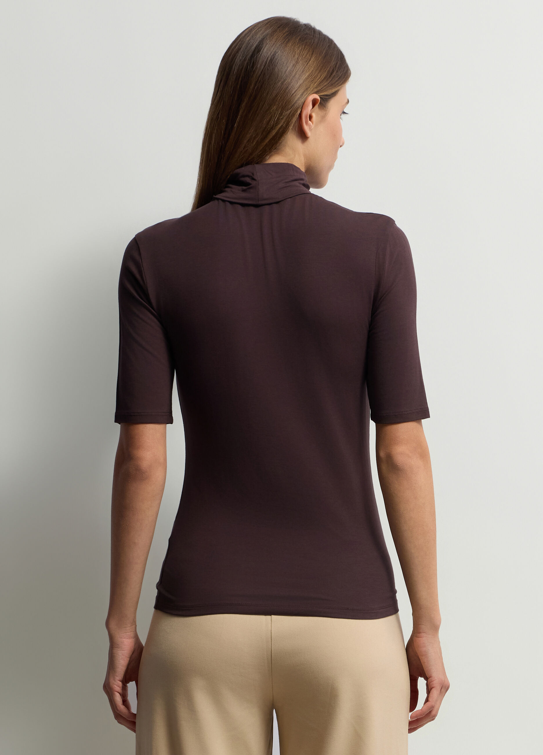 T-shirt a collo alto stretch donna_1
