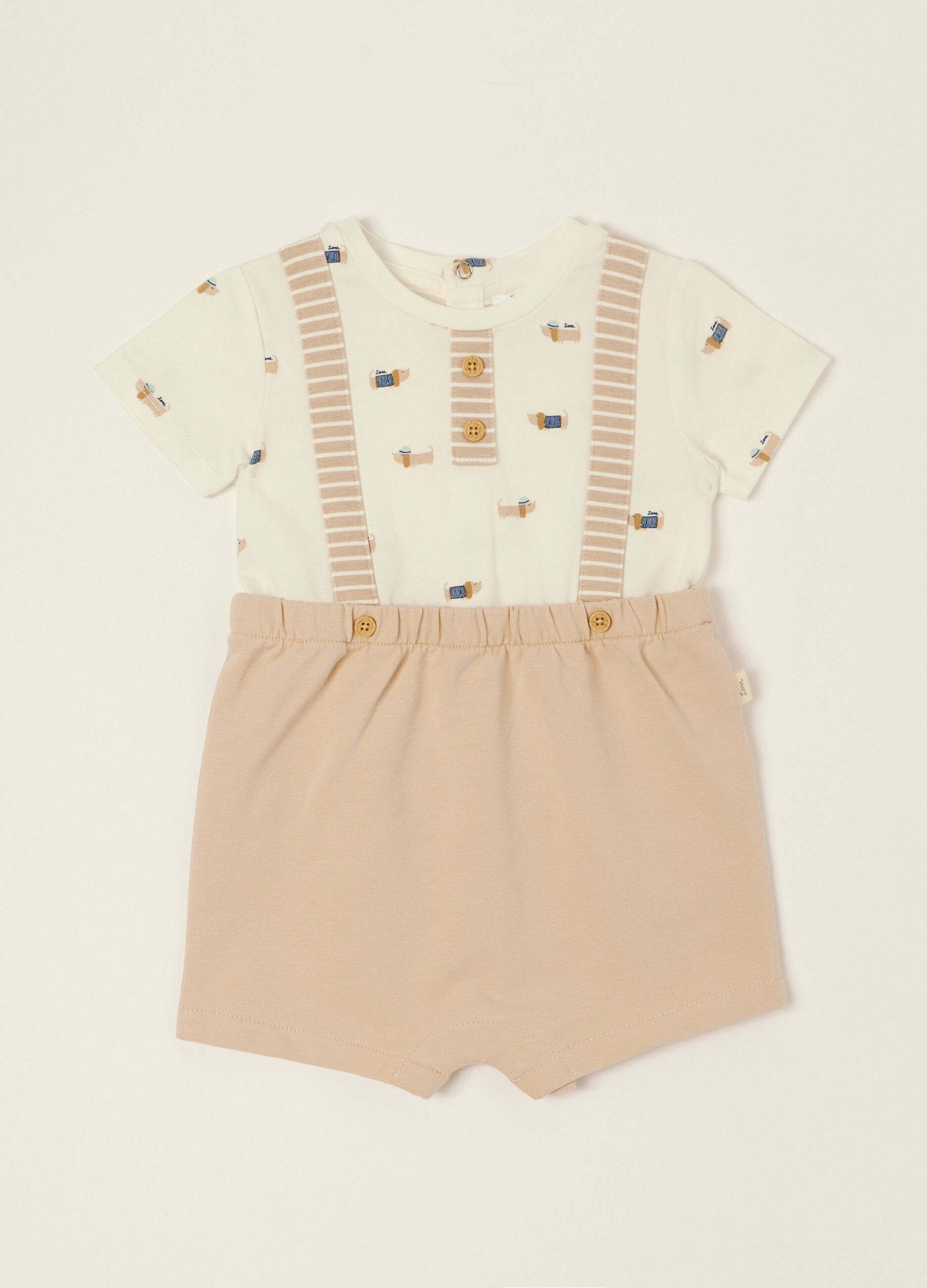 Pagliaccetto bianco con stampa e dettagli in cotone organico_0