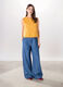 Pantaloni wide leg in denim di misto cotone donna_0