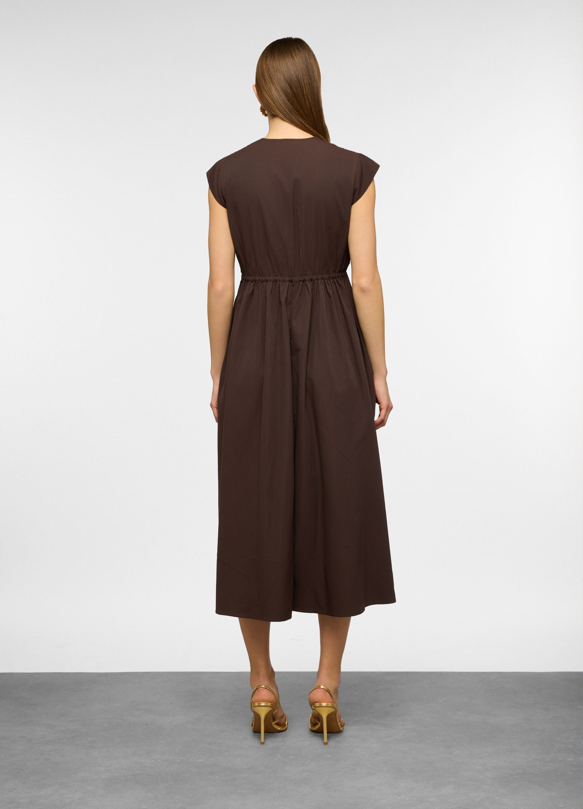 Vestito lungo smanicato fit regular co scollo a V in misto cotone donna_1