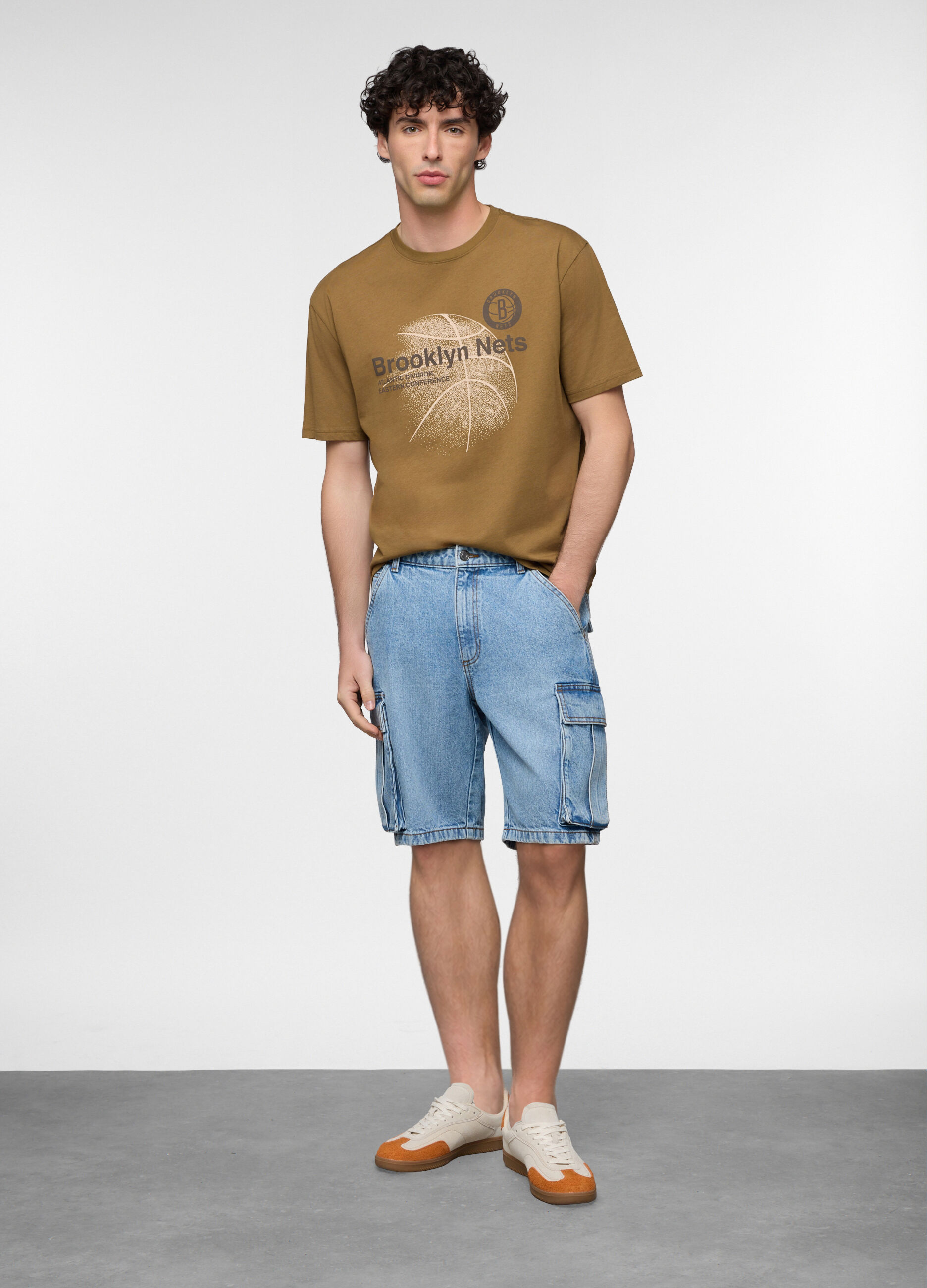 Short cargo in denim di cotone uomo_0