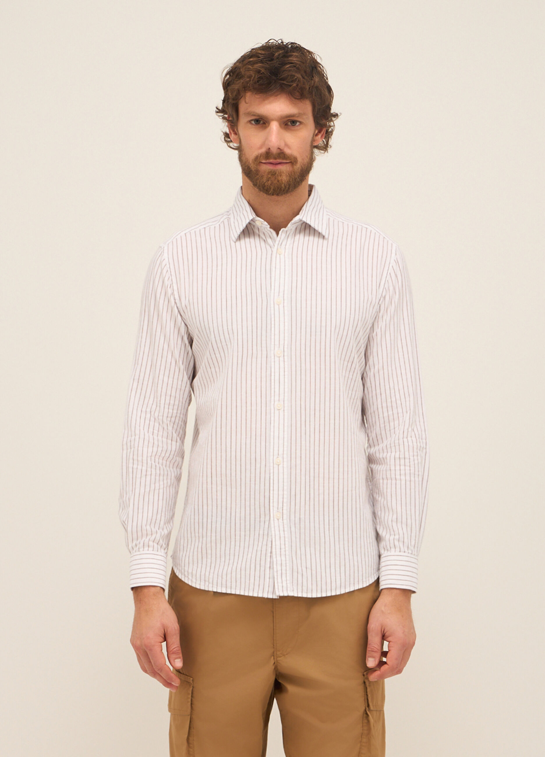 Camicia regular fit in cotone a righe uomo_0