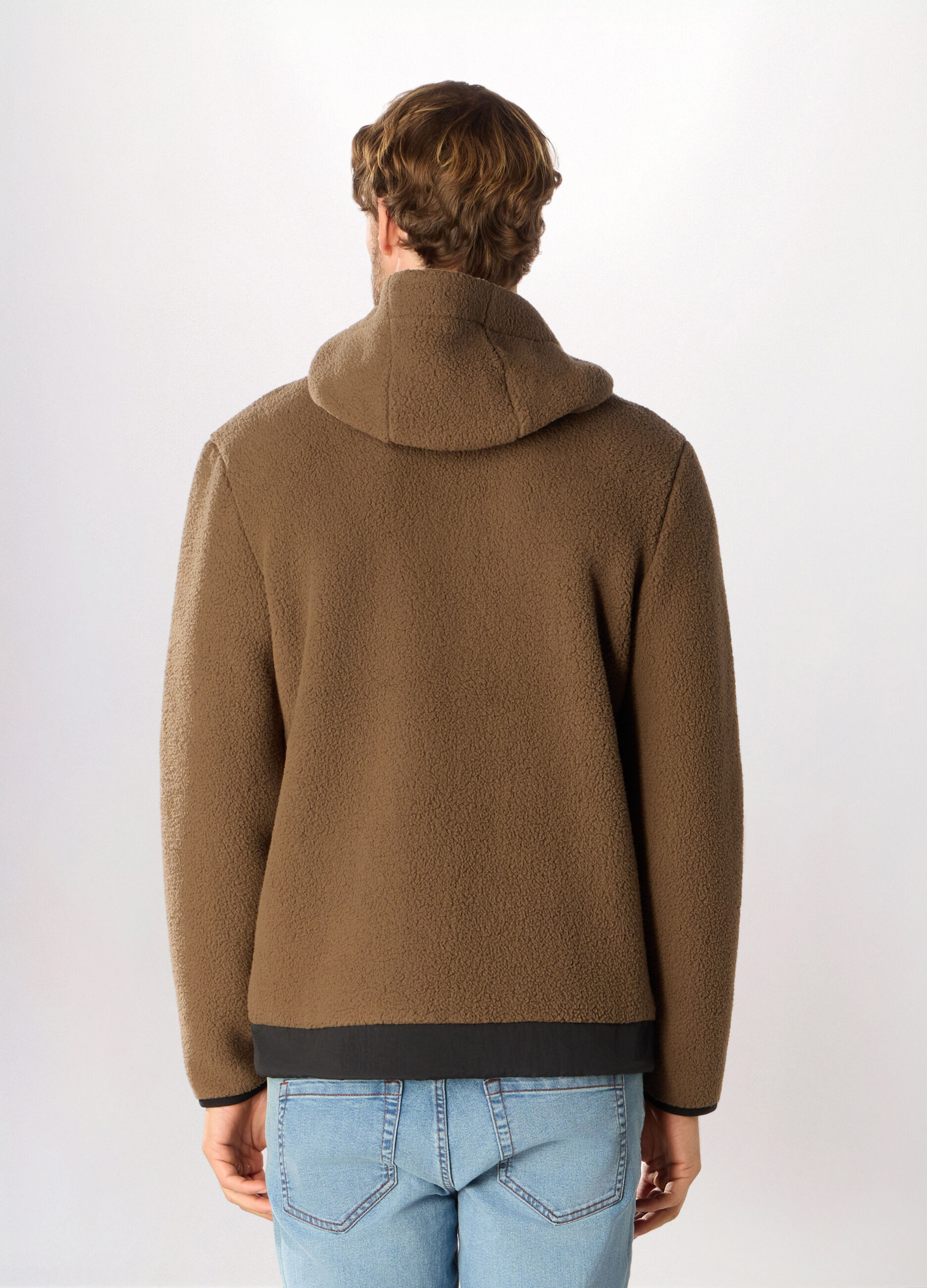 Felpa in pile con cappuccio e zip uomo_1