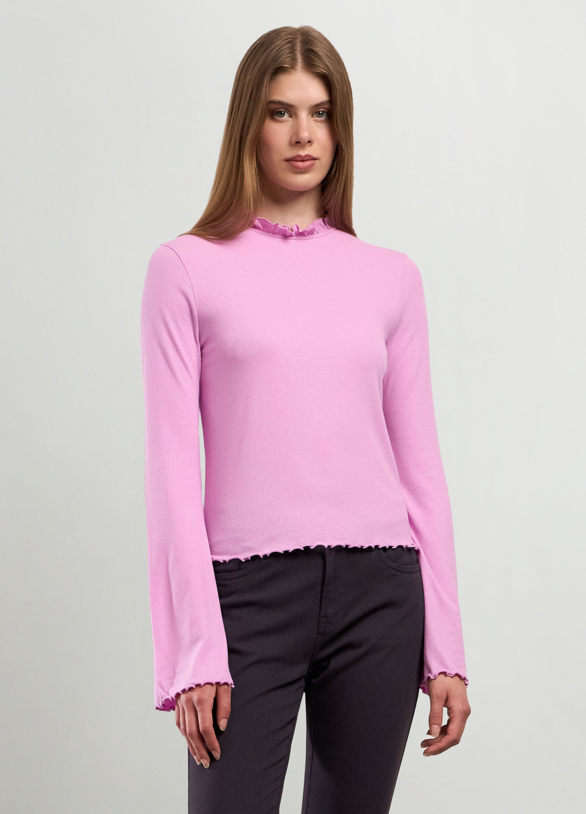 T-shirt in costina di viscosa stretch donna_0