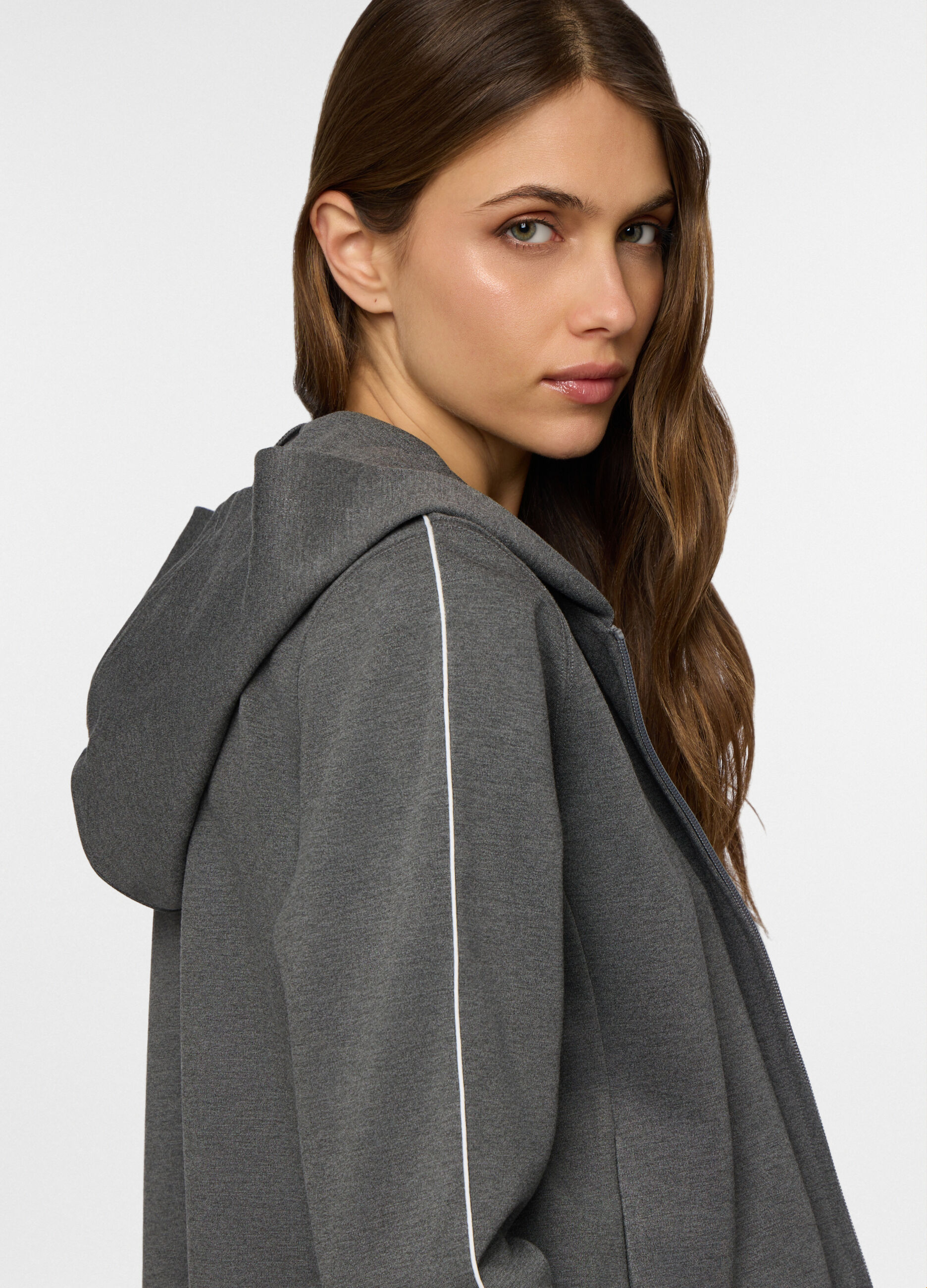 Giacca con cappuccio in punto Milano stretch donna_2