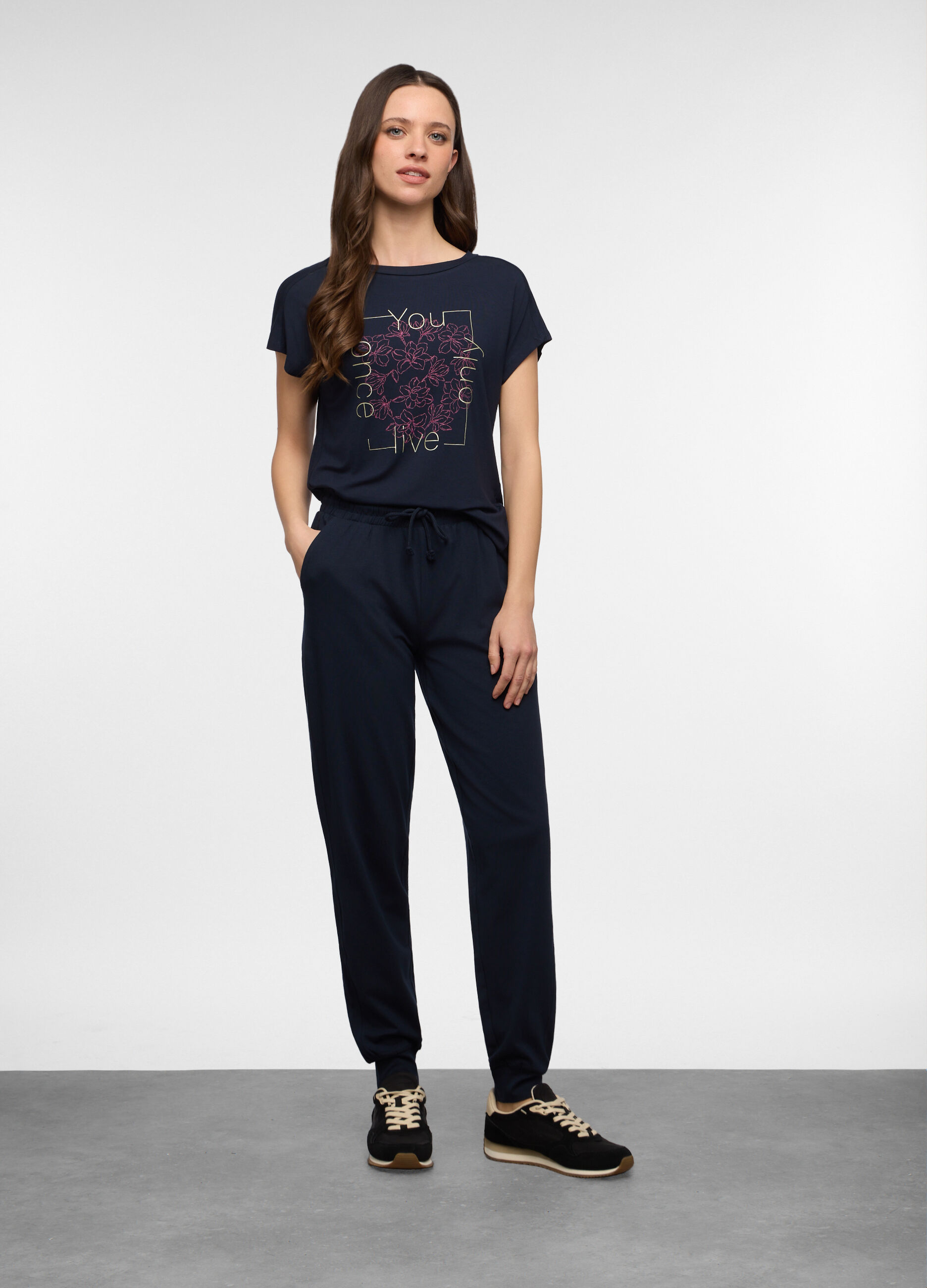 Jogger regular fit in jersey di cotone stretch donna_0