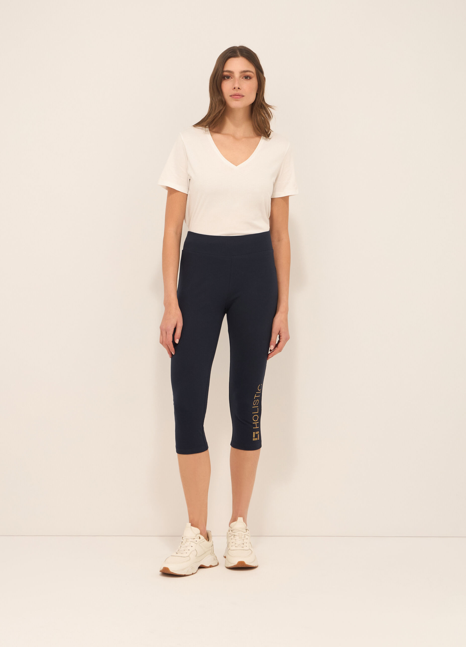 Leggings capri in cotone stretch donna_0